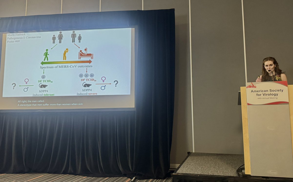 angie_rasmussen's tweet image. Update from @AmerSocVirol #ASV2025:
Marin crushed her flash talk and as usual represented the @Rasmussen_Lab with distinction. Terrific work, Marin! 🙌🏻

Come see her poster and ask her about her exciting work to study the role of sex in CoV infection! Poster # P1-69.