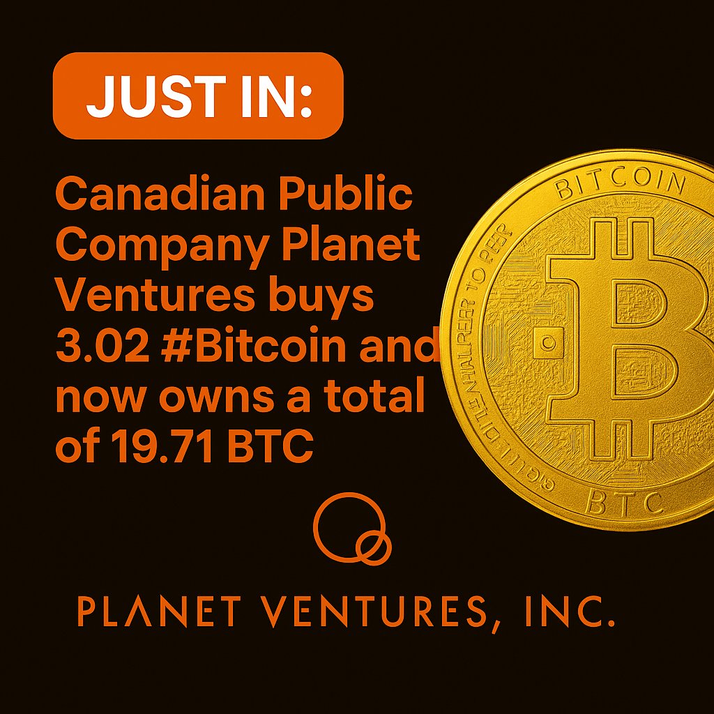 MegaBitcoin21's tweet photo. JUST IN: Canadian Public Company Planet Ventures buys 3.02 #Bitcoin and now owns a total of 19.71 BTC https://t.co/OGskb5pAxd