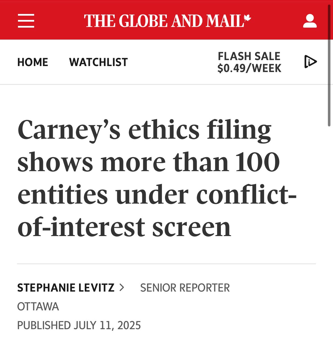 Canada’s Prime Minister cannot be trusted to make decisions on housing, energy, or AI when his decisions could boost his own future payouts. 

The PM must sell his holdings so a trustee can invest the cash in a truly blind trust.