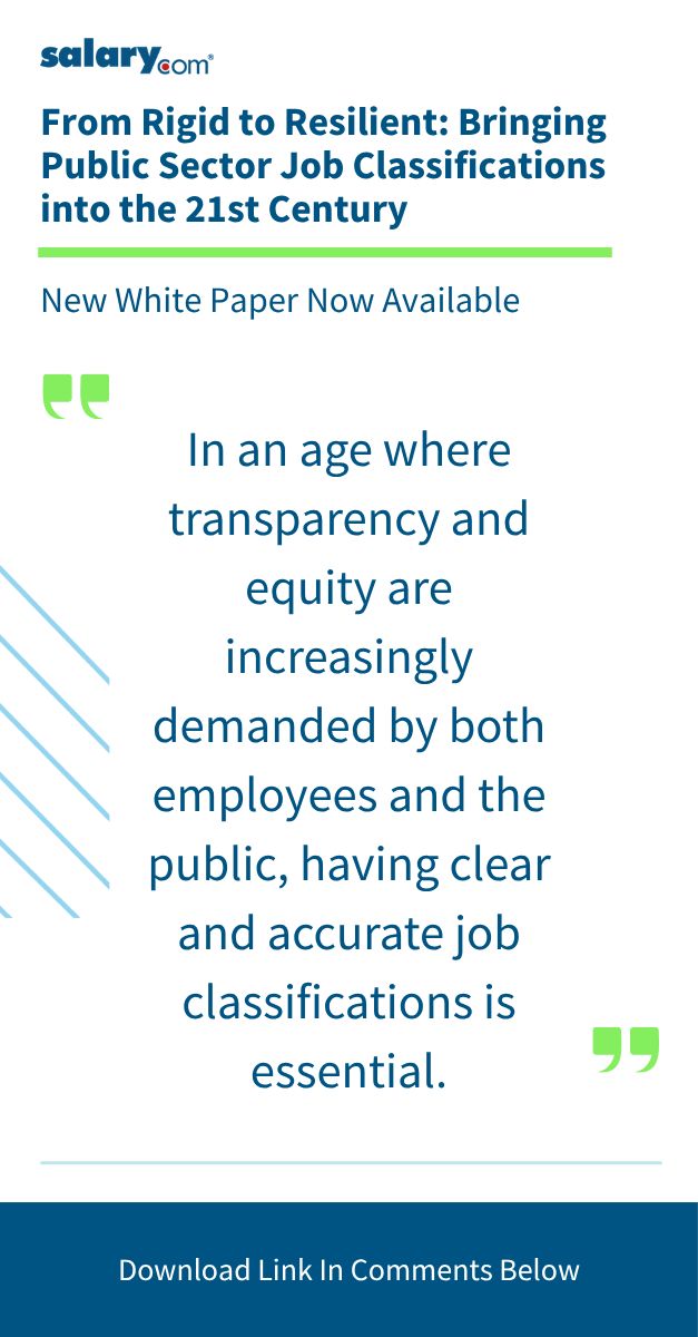 Salary's tweet image. Still using outdated job classifications?

Our new whitepaper shows how modernizing your system can improve pay equity, recruitment, and retention in the public sector.

Get the guide → salary.com/resources/whit…
#PublicSectorHR #JobClassification #HRStrategy