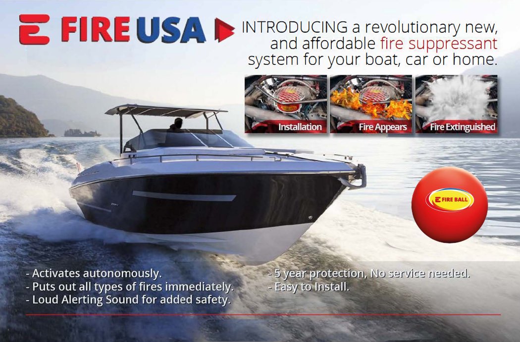 Boat days are better when you’re protected.

The E Fire Ball works silently in the background — no wires, no maintenance, just safety.

🛥️ efireusa.com

#EFireUSA #FireSafety #BoatingSeason #MarineProtection