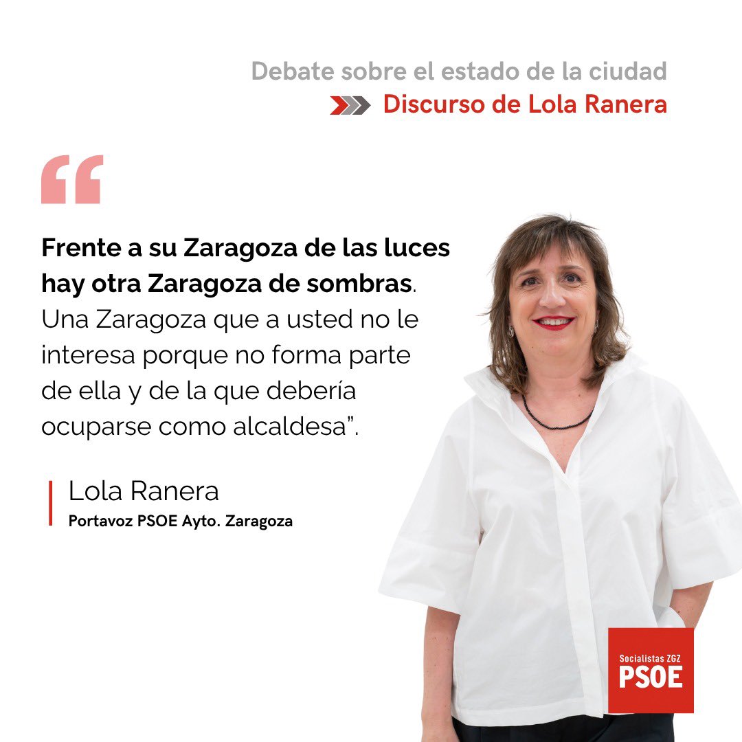 🗣️<a href="/lolaranera/">Lola Ranera</a>: Era el momento de atender las necesidades de los ciudadanos, de ser ambiciosa y de poner los cimientos de la Zaragoza del futuro. Si otros gobiernos municipales, con la mitad de su presupuesto, lo intentaron, usted tenía la obligación de hacerlo. #DebateZGZ25