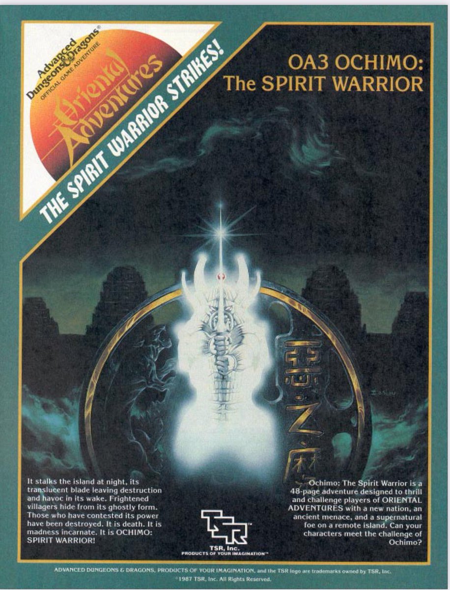 #ttrpg #dnd

 This is why AD&amp;D &amp; Oriental Adventures was awesome. Look at this great art and intriguing advertising. This makes me want to buy it. TSR was producing some top notch products in their heyday. 

Just another reminder of better days. And how far 5e fell from the mark.