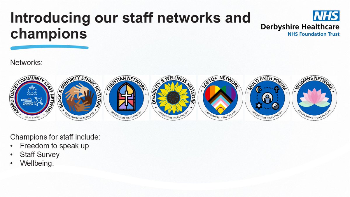 derbyshcft's tweet image. Our staff conference is a great opportunity to remind colleagues about our Staff Networks and Champions, and this year we get to share the shiny new network badges!
These networks are available to colleagues, offering support, guidance and an opportunity to increase awareness.