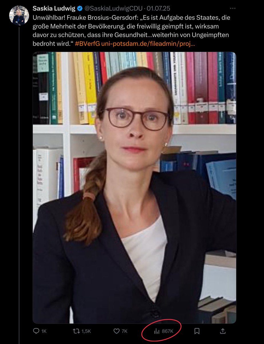 Die Legende, dass rechte Medien eine Kampagne gestartet und gefahren hätten, ist nicht mehr als ein Märchen.

Saskia Ludwig (CDU) postet dies am Abend des 01.07.2025.

867.000 Aufrufe.