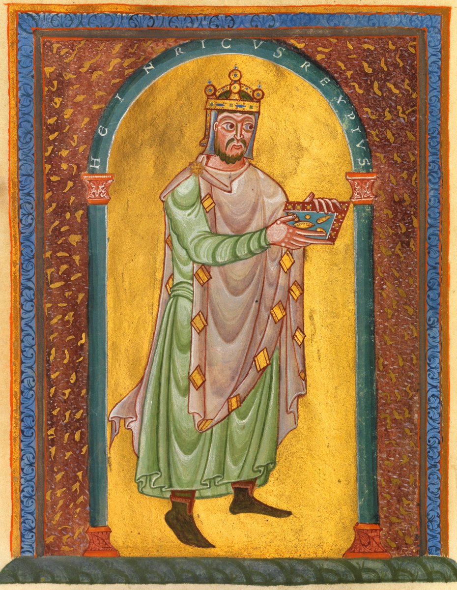 VirDesideriorum's tweet image. The "pious" Emperor St. Henry II (Heinricus rex pius) presents the Gospel book he donated to the Virgin Mary. It was produced before 1012 in the scriptorium of the Benedictine monastery in Seeon.
Henry was also the founder of the Archdiocese of Bamberg, which was later…