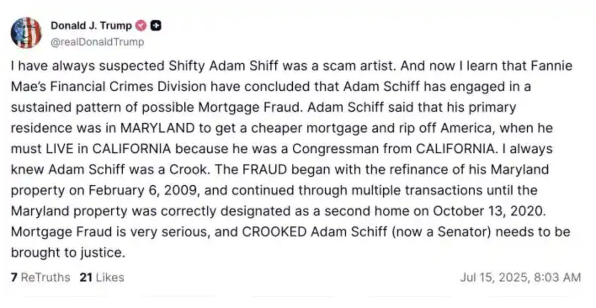 The only way Trump would know this is if the federal government has been going through the confidential loan origination files of his political enemies. Clearly that’s what he set them to do. Weaponization of the federal government. That’s exactly what this is.
