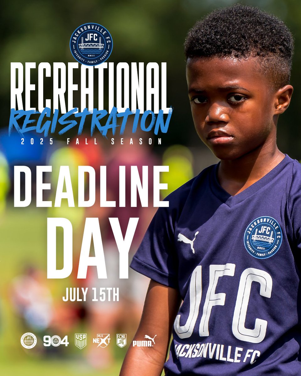 jacksonville_fc's tweet image. Register Now. Smile Later.
It’s Deadline Day. Today is your last chance to register for our JFC Recreational Programs and AVOID the waitlist.
Do not miss out on a great season of soccer, fun, and growth.
Open to boys and girls of all skill levels. We would love to see you…