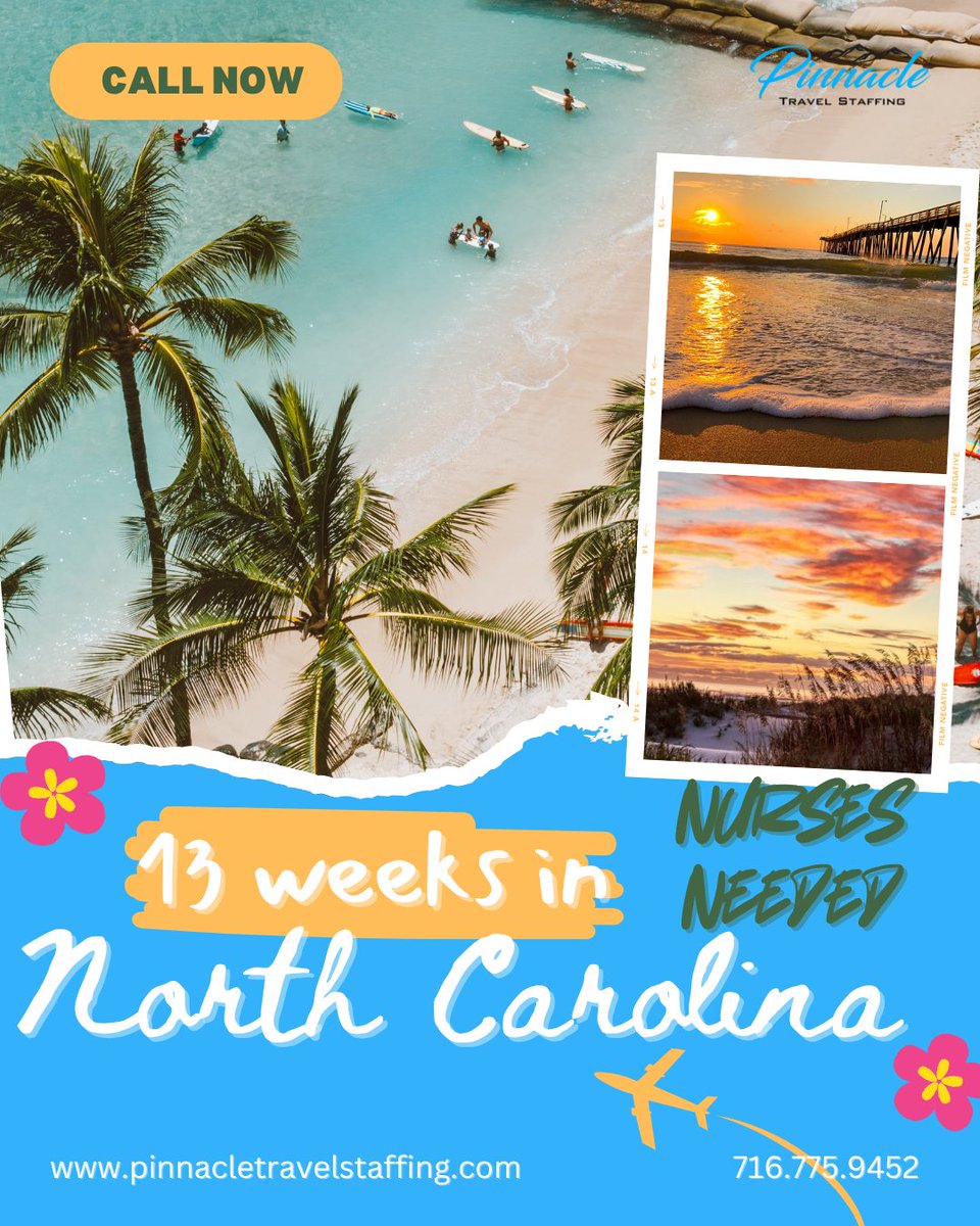 Registered Nurse Openings in North Carolina
We have multiple locations across the State of North Carolina. Weather it be on the #beach , #city  or in the #mountains, we have a location for your interest.
pinnacletravelstaffing.com or call us today at 716.775.9452
<a href="/followers/">はうはう</a>
#nurses