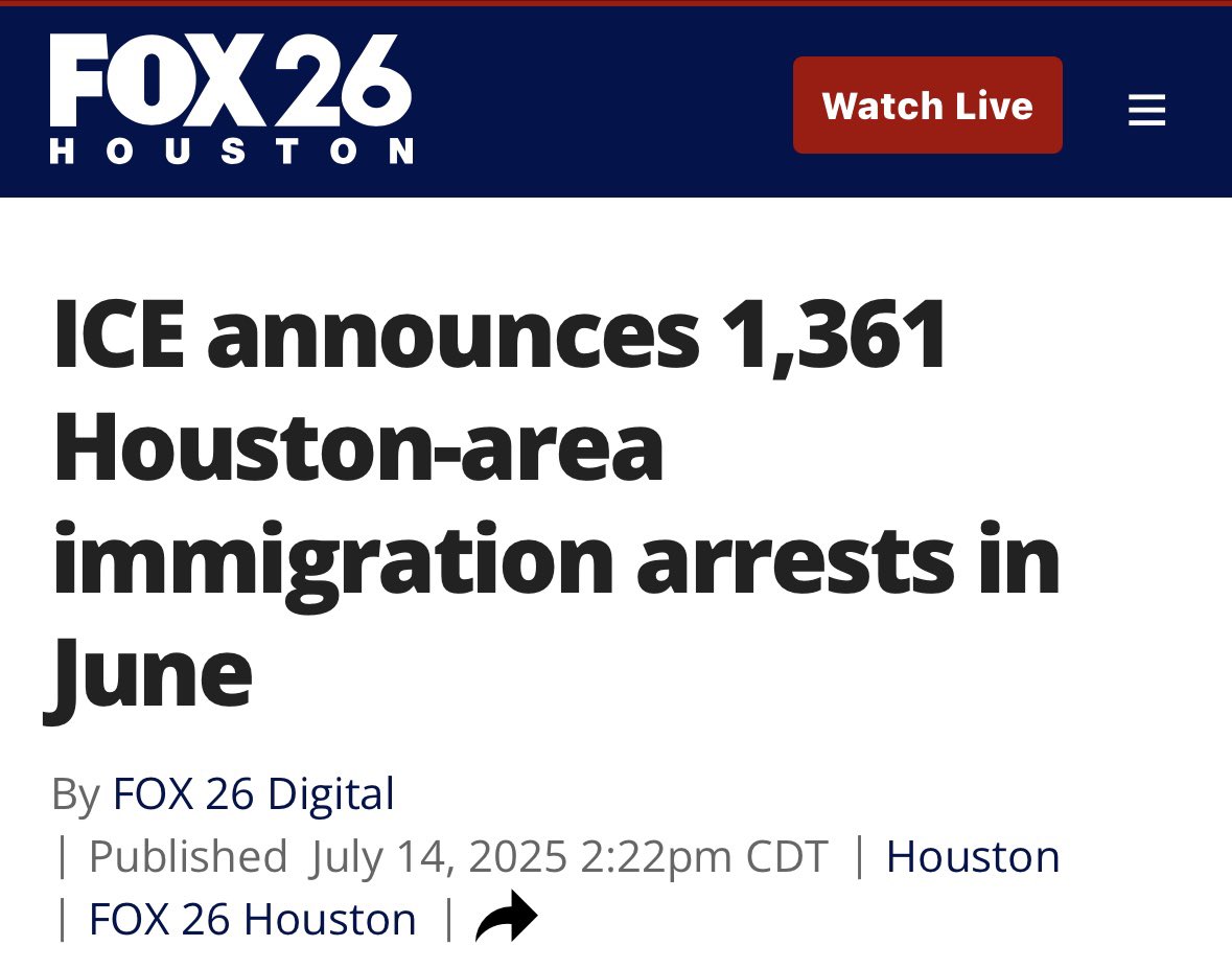 RepTroyNehls's tweet image. ICE arrested 1,361 illegal aliens in the Houston area.
32 of them have been convicted of child sex offenses.
9 of them have been convicted for homicide-related offenses.
16 of them are documented members of a transnational gang or drug cartel.
And one of them has been…