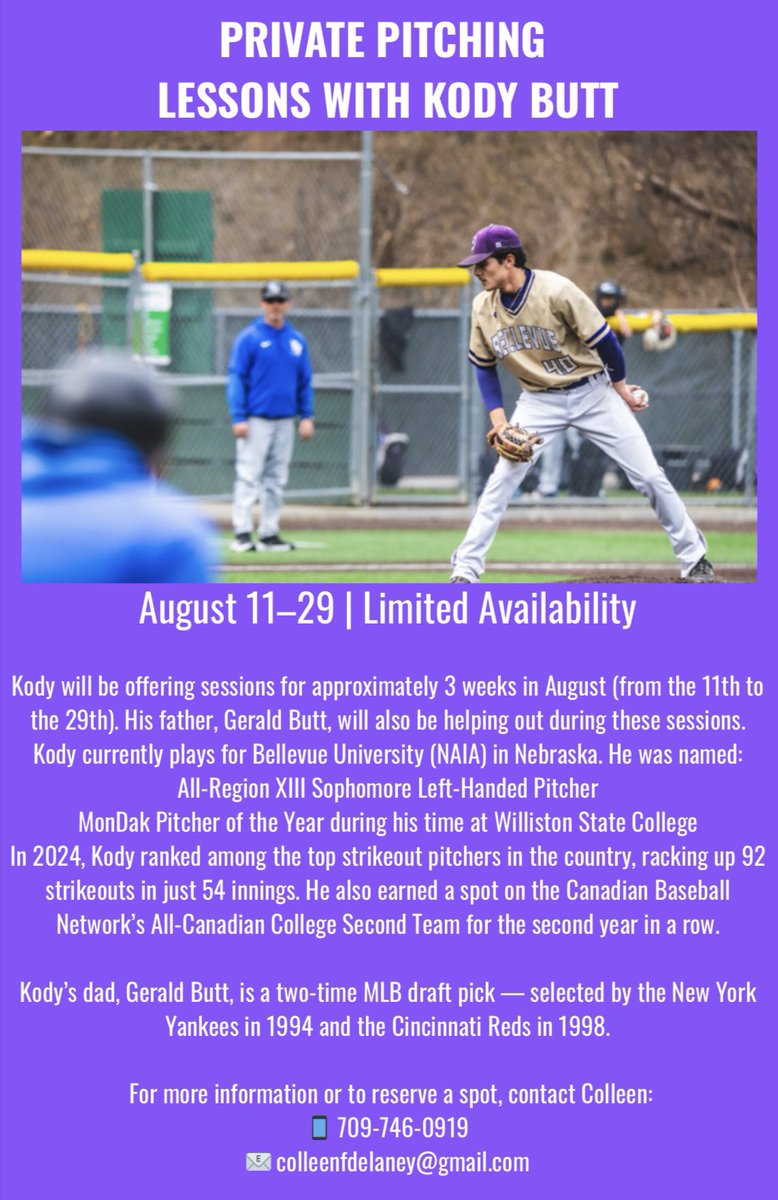 Private Pitching Sessions Aug 11-29th with <a href="/ButtKody/">Kody Butt</a>