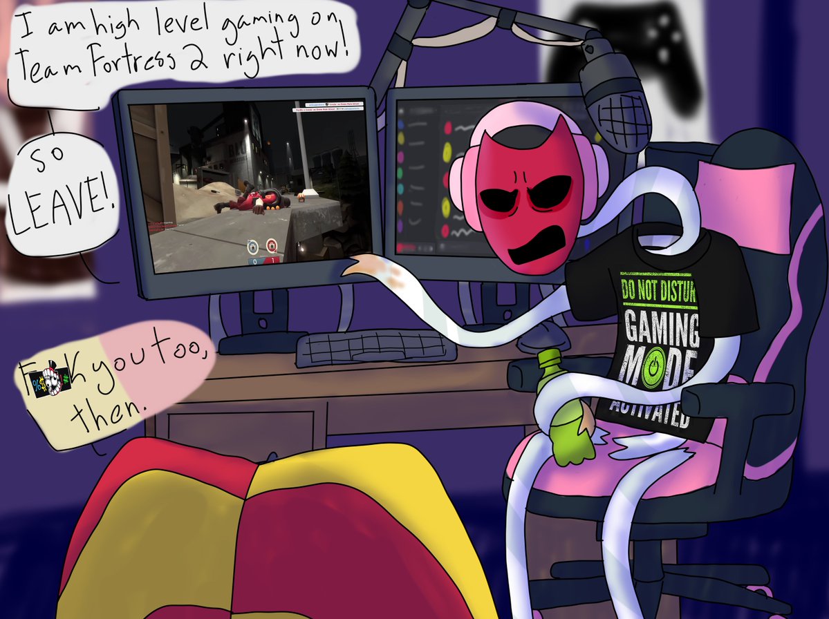 DemShitpostsBro's tweet image. Horrible headcanon for Evil Gangle is that she&apos;s a toxic gamer and/or discord mod who didn&apos;t join the softball tournament because of gaming purposes #TADC