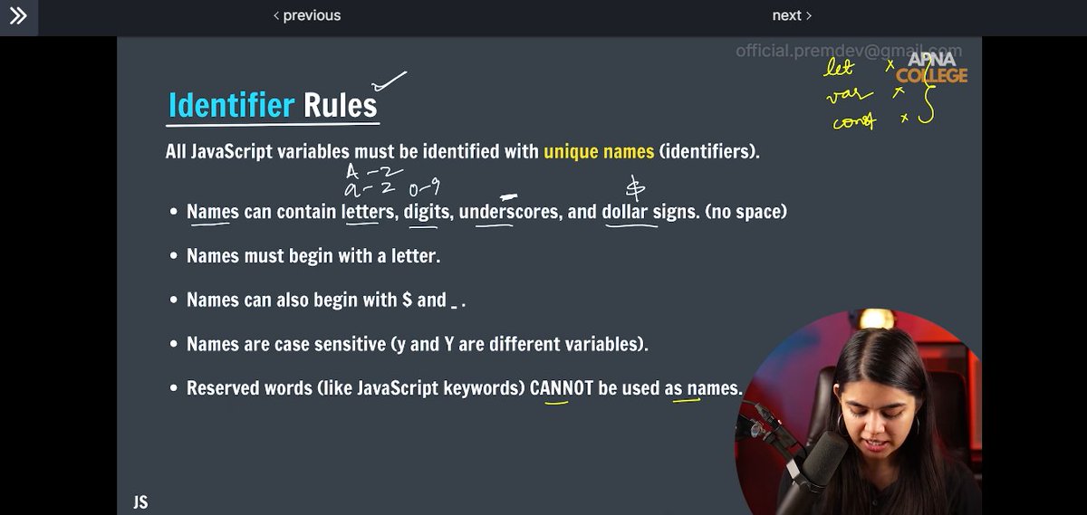 Anikeytrajput's tweet image. Today I learned about
-&amp;gt; Identifier Ruls and Camel Case
-&amp;gt; Boolean in JS
-&amp;gt; What is TypeScript
Day 23/100🎯
#javascript #100dayscoding