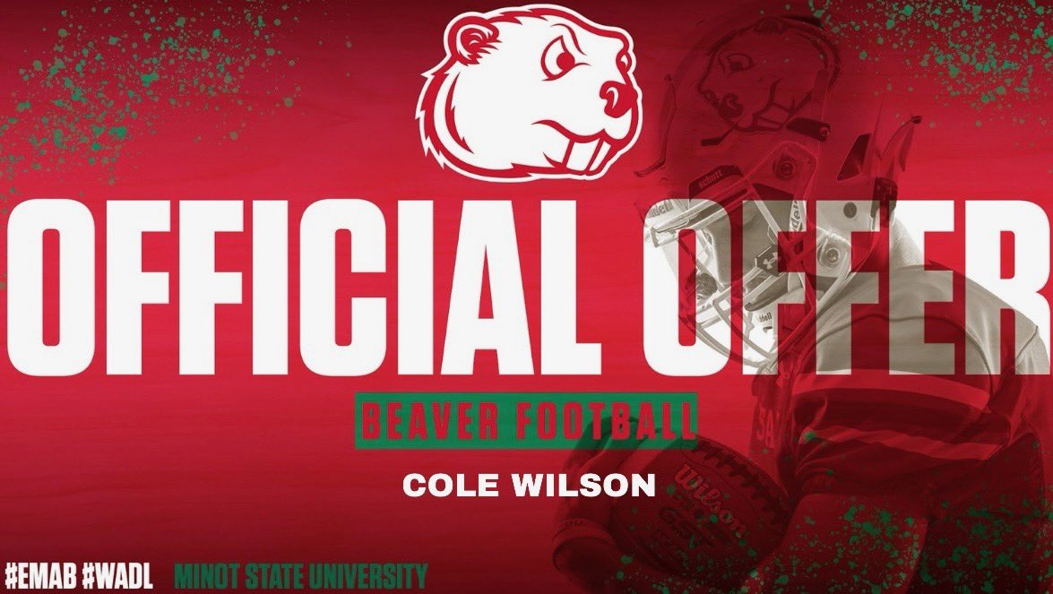 Blessed to receive my first official offer from Minot State University!! <a href="/MSUBeaversFB/">Minot State Football</a> Words can’t express how grateful I am! 
Thank you! 🦫
<a href="/coachshields/">Ian Shields</a> 
<a href="/Coach_D_Mac/">Darryl McBride Jr</a> 
<a href="/banks_braves/">Banks Braves Football</a> 
<a href="/BrandonHuffman/">Brandon Huffman</a> 
<a href="/JordanJ_/">Jordan Johnson</a> 
<a href="/TheCoachLyda/">Steve Lyda</a> 
<a href="/ColeLinehan97/">Cole Linehan</a> 
<a href="/PrepRedzoneOR/">Prep Redzone Oregon</a> 
#EMAB #WADL