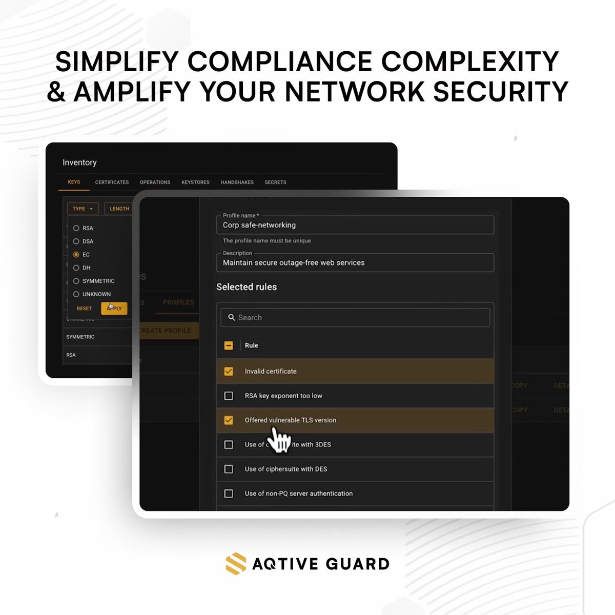 SandboxAQ's tweet image. If you’re wondering, “How do I prove compliance and navigate evolving requirements without adding risk?” AQtive Guard’s Profiles & Reporting functionality is purpose-built for you.
Imagine simplifying your compliance roadmap down from a weeks-long process to a handful of steps –…