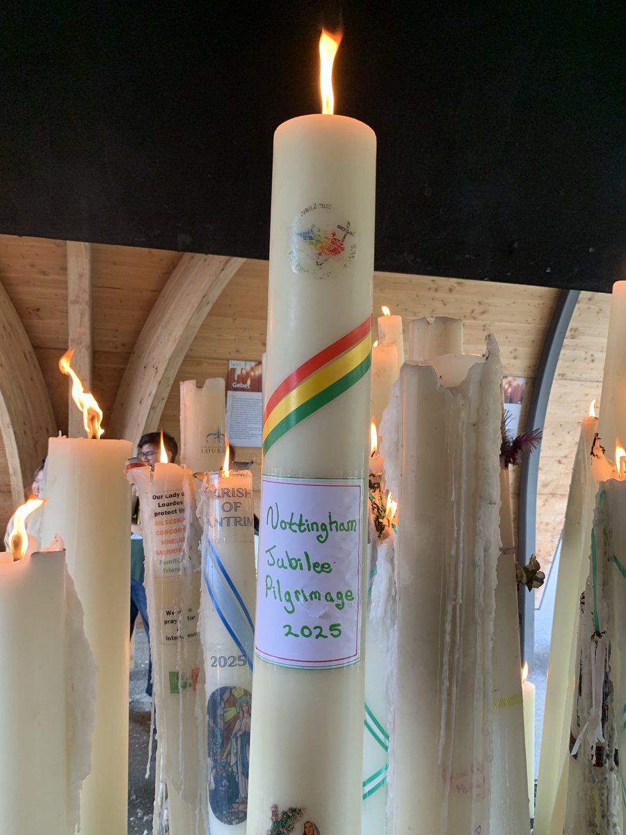 The Diocesan Candle which was lit today at Lourdes for the intentions of everyone in our diocese of Nottingham. Our Lady of Lourdes, pray for us; St Bernadette, pray for us.