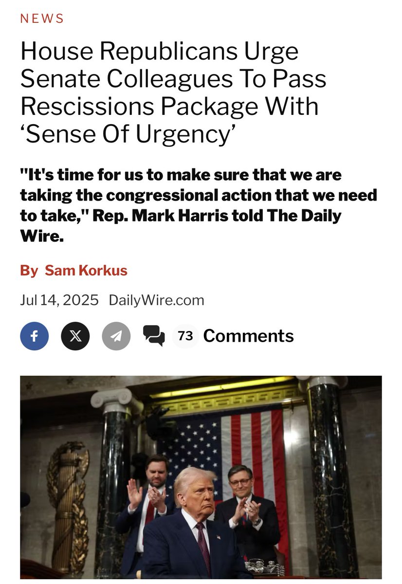 It's not complicated — Americans want government waste, fraud, and abuse to END. 

This rescissions package is low-hanging fruit. The Senate has ZERO excuses to hold up this vote.