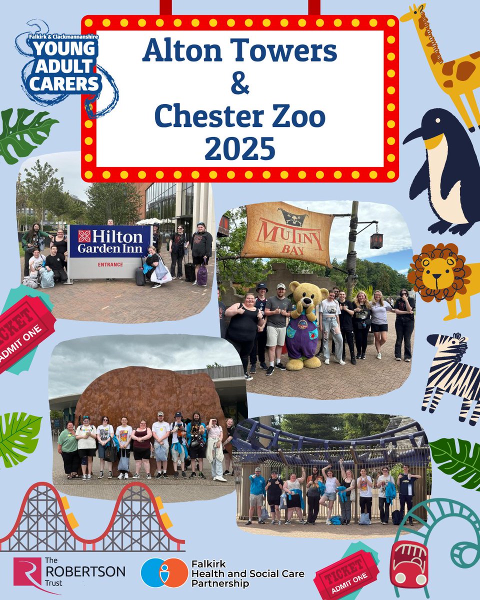 Young Adult Carers - Falkirk & Clacks (@yac_fccc) on Twitter photo 🎢Just over two weeks since our residential trip away!
🦒We had an absolute blast spending the weekend at <a href="/altontowers/">Alton Towers Resort</a> and <a href="/chesterzoo/">Chester Zoo</a>!
💙Having a break away is super important for our young adult carers wellbeing!
<a href="/RobertsonTrust/">The Robertson Trust</a> <a href="/FalkirkHSCP/">Falkirk Health and Social Care Partnership</a> 🎢Just over two weeks since our residential trip away!
🦒We had an absolute blast spending the weekend at <a href="/altontowers/">Alton Towers Resort</a> and <a href="/chesterzoo/">Chester Zoo</a>!
💙Having a break away is super important for our young adult carers wellbeing!
<a href="/RobertsonTrust/">The Robertson Trust</a> <a href="/FalkirkHSCP/">Falkirk Health and Social Care Partnership</a>