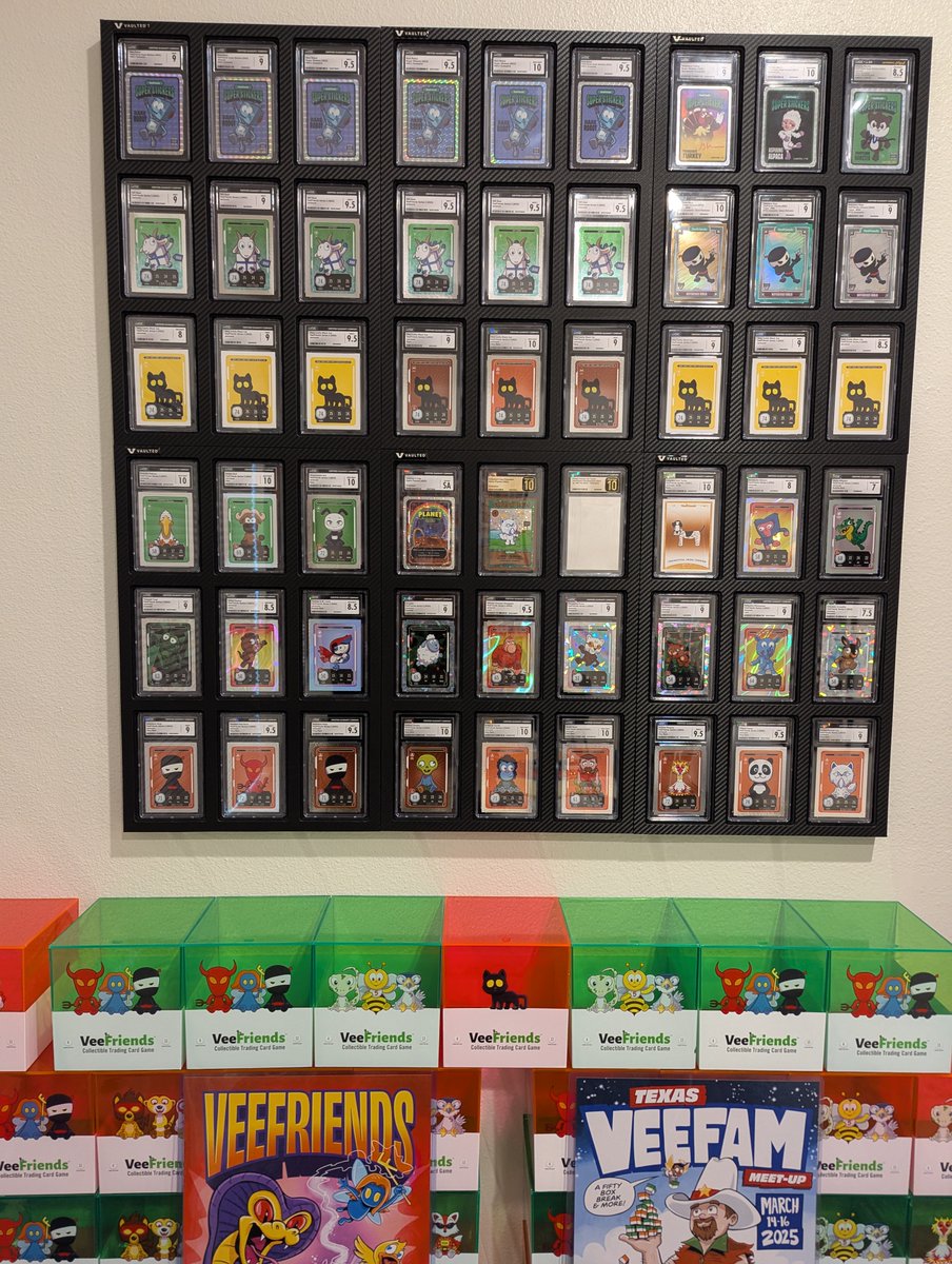RahulBTweets's tweet image. Finally got my @vaultedcollect frames up with the @CGCCards graded @veefriends cards in my personal collection - throwback to the 2022-2024 era of @VeeFriendsCards!