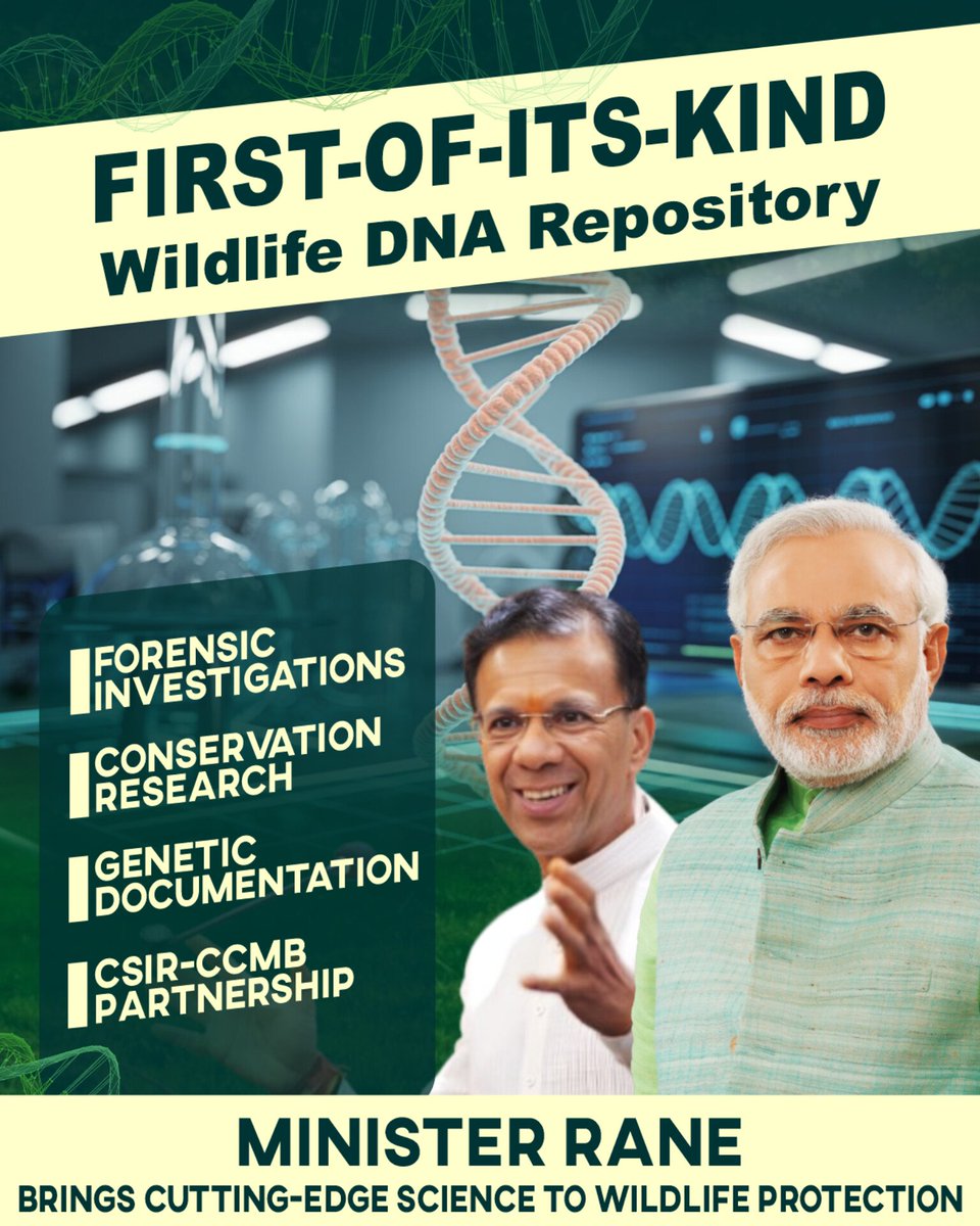 Minister Rane's bold conservation leap combines
Genetic mapping
Forensic wildlife investigations
Targeted research
All under one visionary program where science meets sustainability and future-ready conservation begins.