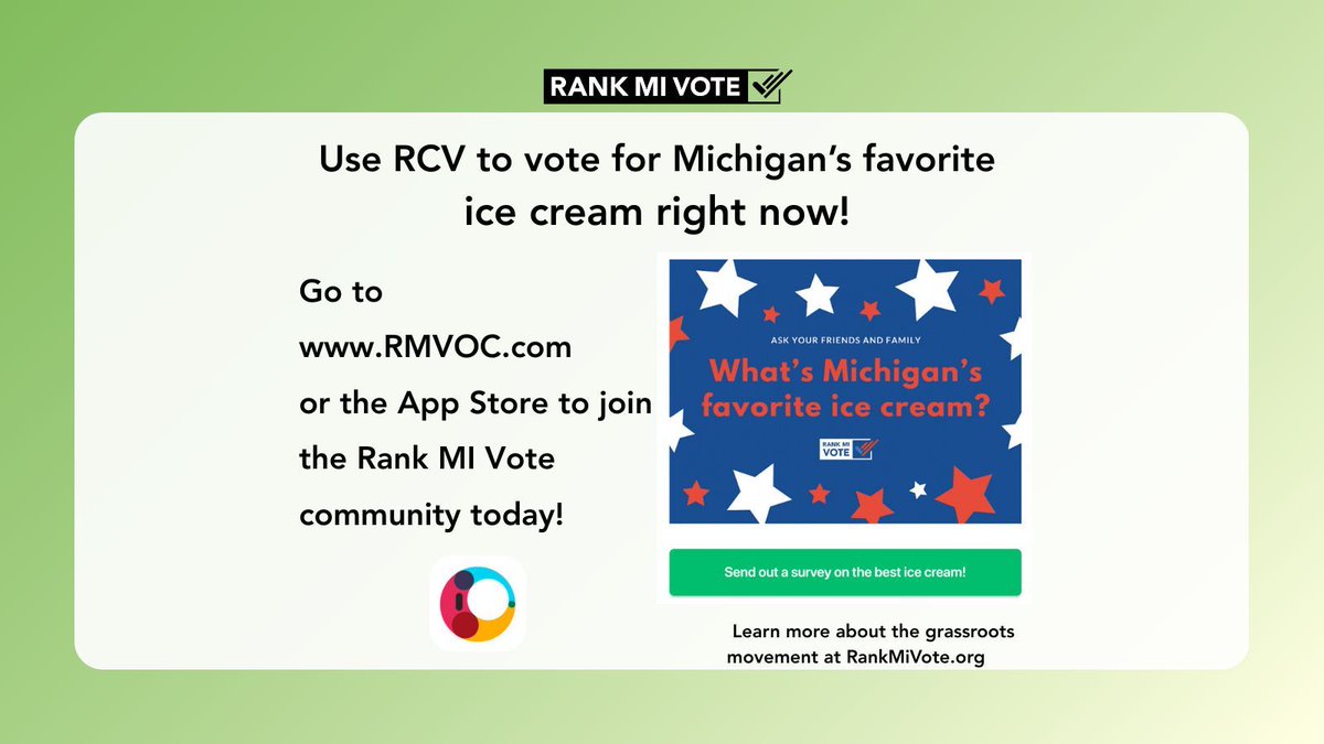 RankMIVote's tweet image. There are so many ways to help our petition! Every action, big and small, makes a difference. Find us on Outreach Circle's app and website at RMVOC.COM. You can explore different actions and share why Ranked Choice Voting is right for everyone!#VoteYourHopes…
