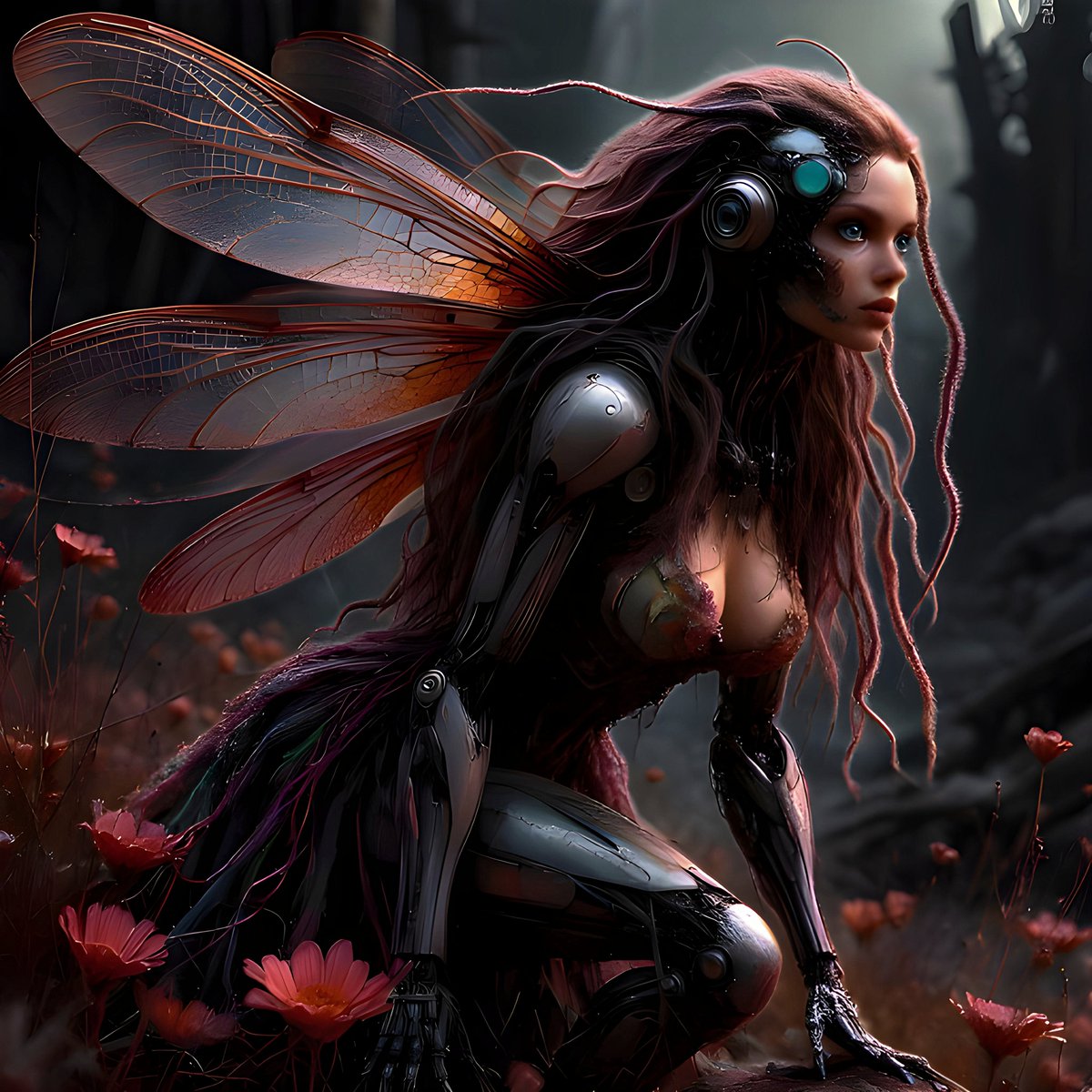 __N_A_I_A__'s tweet image. Nymera — The Last Pollinator
🦋 The biomechanical bloom whisperer.
In a world that forgot how to breathe, she still carries the code of life.
With wings of glass and circuits dripping nectar,
she spreads seeds into silence —
not as a savior, but as a refusal to vanish.
🧬 1/1 now…