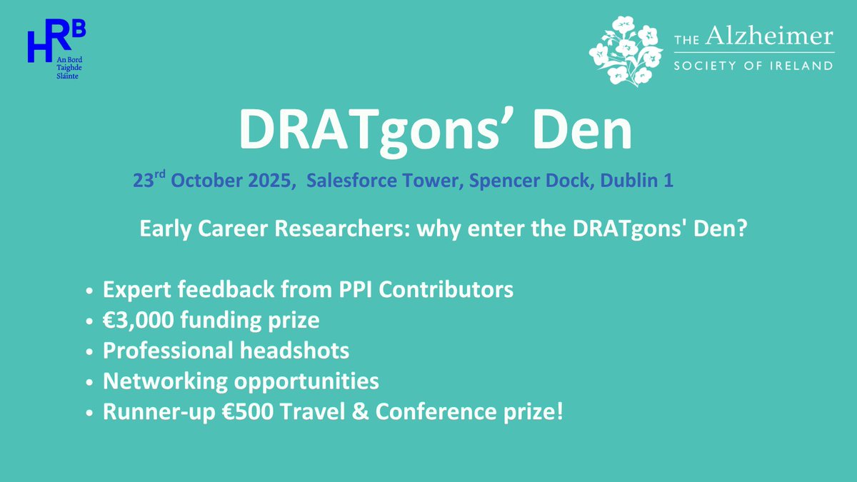 DRAT_ASI's tweet image. We are on the homestretch to the closing date for DRATgons Den applications. It would be a shame to miss out. Apply here bit.ly/4evcLxw
#PPI #DementiaResearch #DRATgonsDen
