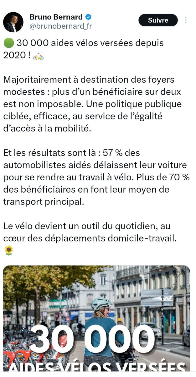Fruchman (@fruchman) on Twitter photo <a href="/grandlyon/">Métropole de Lyon</a> <a href="/Fabien_Bagnon/">Fabien Bagnon 🌿🚨</a> on pourrait avoir un peu de détails sur les 30.000 dossiers d'aide vélo ?
Votre bilan référentiel 2024 parlait
🔴total de 2477 dossiers déposés
🔴 204 dossiers 2 validés
🔴 486 € aide moyenne (+39% vs 2023) <a href="/grandlyon/">Métropole de Lyon</a> <a href="/Fabien_Bagnon/">Fabien Bagnon 🌿🚨</a> on pourrait avoir un peu de détails sur les 30.000 dossiers d'aide vélo ?
Votre bilan référentiel 2024 parlait
🔴total de 2477 dossiers déposés
🔴 204 dossiers 2 validés
🔴 486 € aide moyenne (+39% vs 2023)