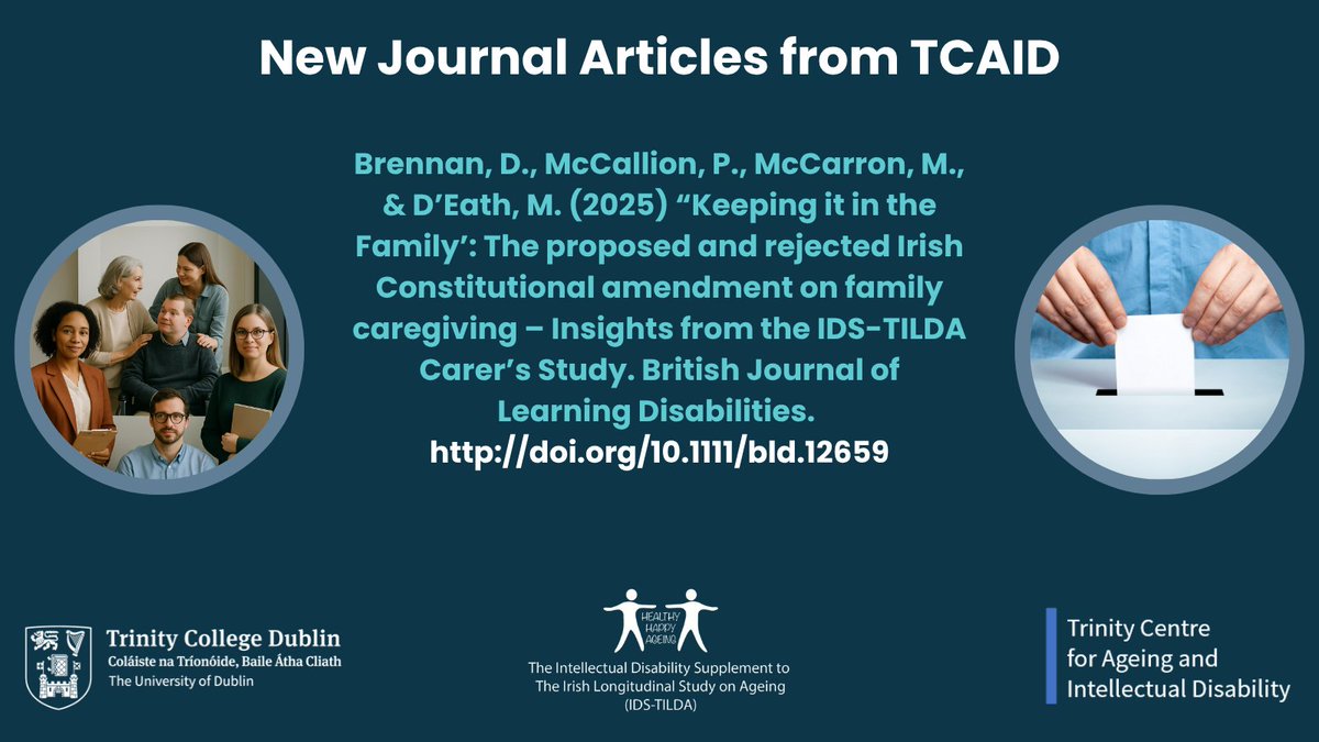 ageingwithID's tweet image. 📢 New Research!
Keeping It in the Family: The Proposed and Rejected Irish Constitutional Amendment on Family Caregiving—Insights From the IDS-TILDA Carer Study
In 2024, Ireland decisively rejected a proposed constitutional amendment on care. This study uses new data from the…