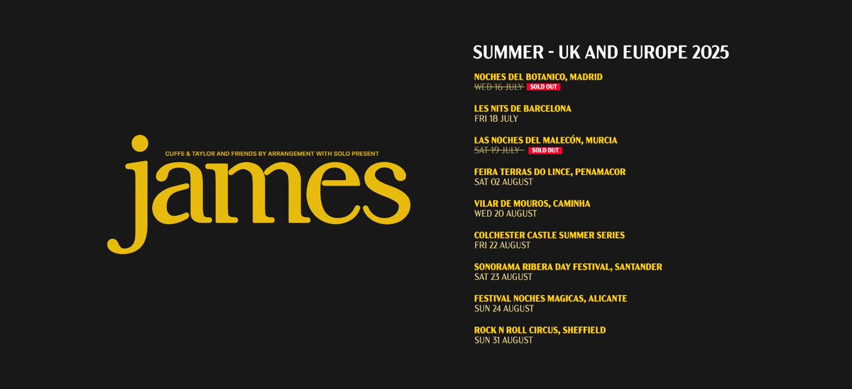 wearejames's tweet image. What a summer it's been so far! Thank you for your energy, enthusiasm, love and support on the road. Our last remaining UK / EU headline shows of the year have come around so fast...final tickets available at linktr.ee/jamesisnotaper… NBL x
#JamesLive2025 #SummerTour #LiveMusic
