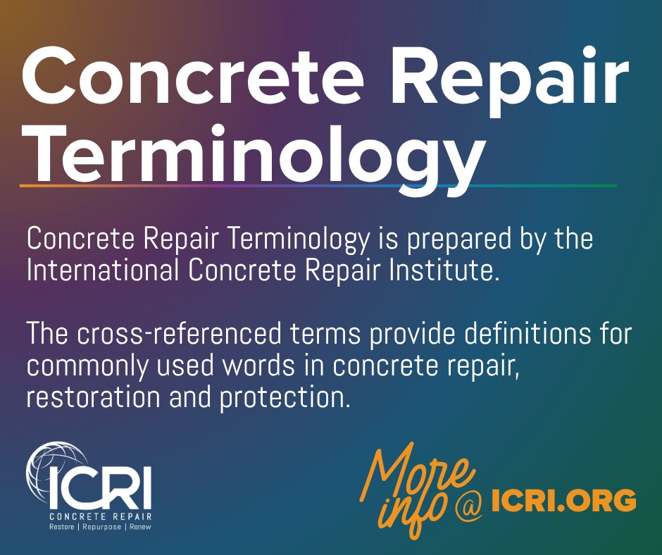 There are many words &amp; terms in the concrete industry, &amp; it can be difficult to remember what each means. That's why ICRI has prepared the cross-reference to help provide definitions for frequent concrete repair terminology.

Concrete Repair Terminology: icri.org/resources/conc…