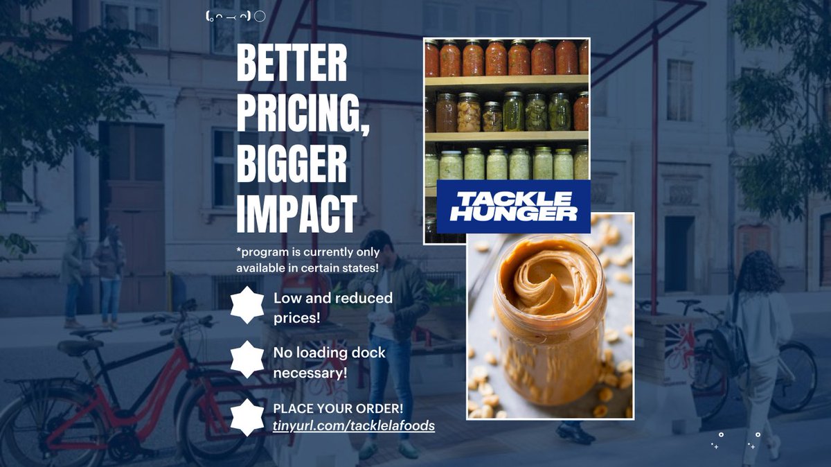 LA Foods is partnering with Tackle Hunger to better support local food charities across the USA! This program aims to provide charities with access to reliable food deliveries at bulk pricing, advocating for undernourished communities! 

Learn more at tinyurl.com/tacklelafoods