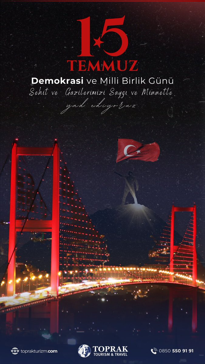 🇹🇷 15 Temmuz’u Unutmadık, Unutturmayacağız! 🇹🇷
Milletimizin cesareti, şehitlerimizin fedakârlığıyla destan yazıldığı o karanlık gecenin üzerinden 9 yıl geçti.
Demokrasiye, bayrağa ve ezana sahip çıkan bu asil milletin direnişi asla unutulmayacak.

📿 Şehitlerimizi rahmetle,