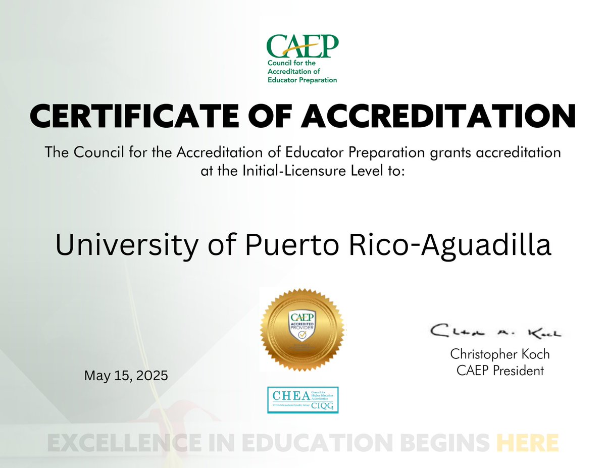 Congratulations to <a href="/saintmarys/">Saint Mary's College</a>, <a href="/UnionAdventist/">Union Adventist University</a>, and <a href="/UPRAgcomunica/">UPR Aguadilla - Oficial</a> on receiving accreditation!

Accredited institutions and programs have demonstrated that they meet standards set by organizations representing the academic community, professionals, and other stakeholders.