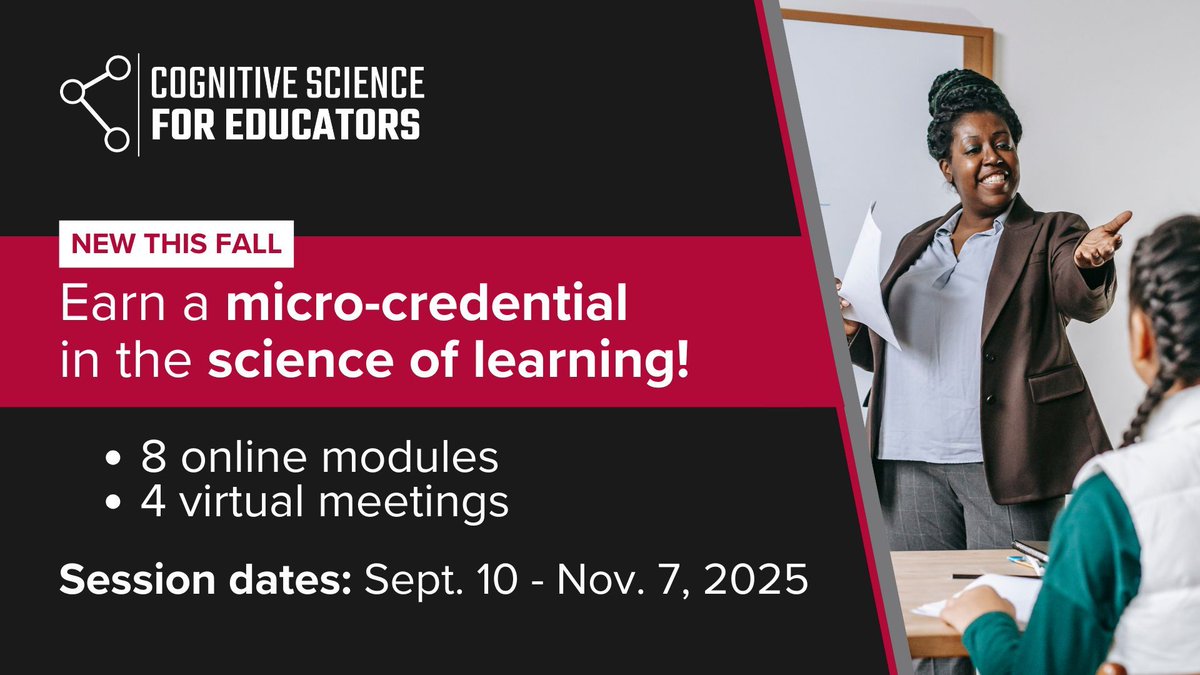 CELLuindy's tweet image. This fall, CELL is partnering with @Inner_Drive to offer a new online micro-credential in the science of learning. Debunk learning myths and unpack strategies that really work, then apply them in your classroom. 

Early bird pricing ends July 31: cell.uindy.edu/cognitive-scie…