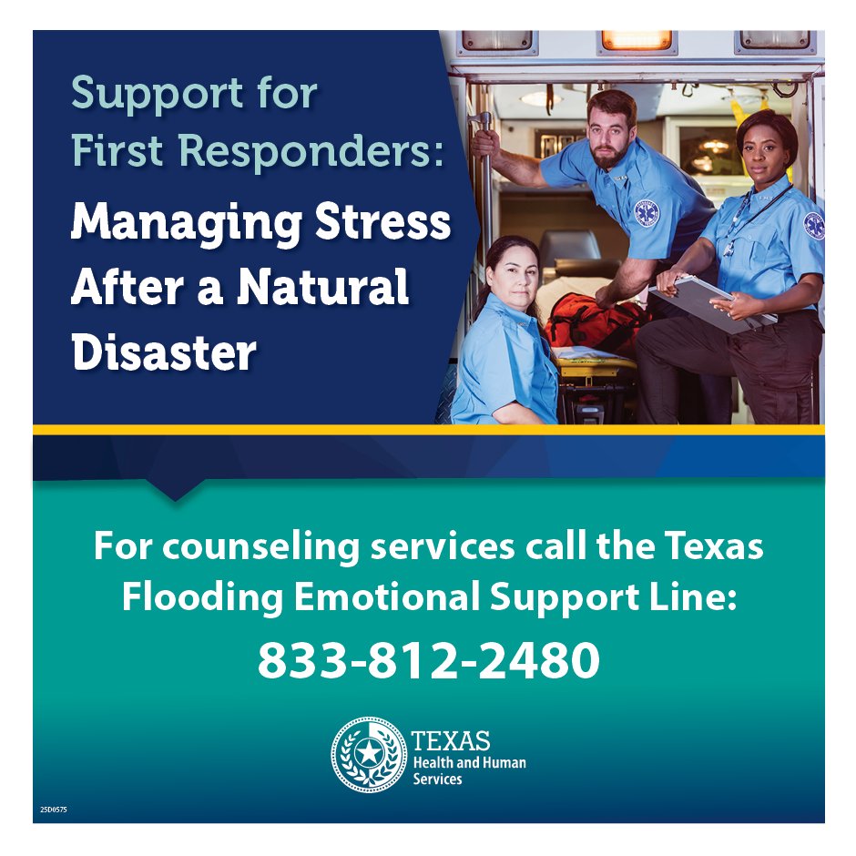 TexasHHSC's tweet image. First responders handle many stressful situations while protecting and assisting the public.
These tips can help first responders recognize the signs of stress and
take action to stay healthy. To learn more, visit: bit.ly/4610EG9