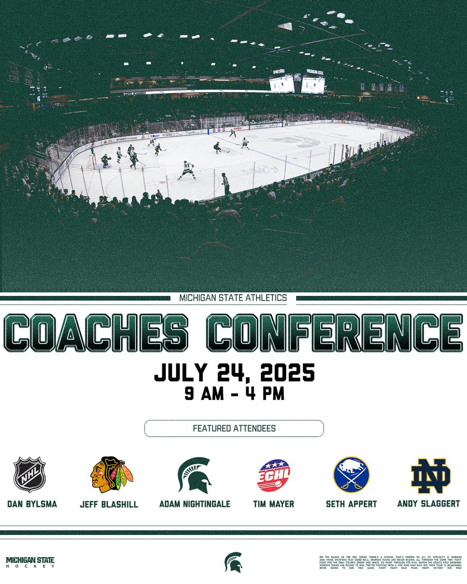 MSU_Hockey's tweet image. We have another addition to the speaking lineup at our FREE coaches conference on Thursday, July 24!
Tim Mayer, manager of officiating development in the ECHL and longtime on-ice AHL official will join us in East Lansing!
Coaches will receive USA Hockey coaching credits for…