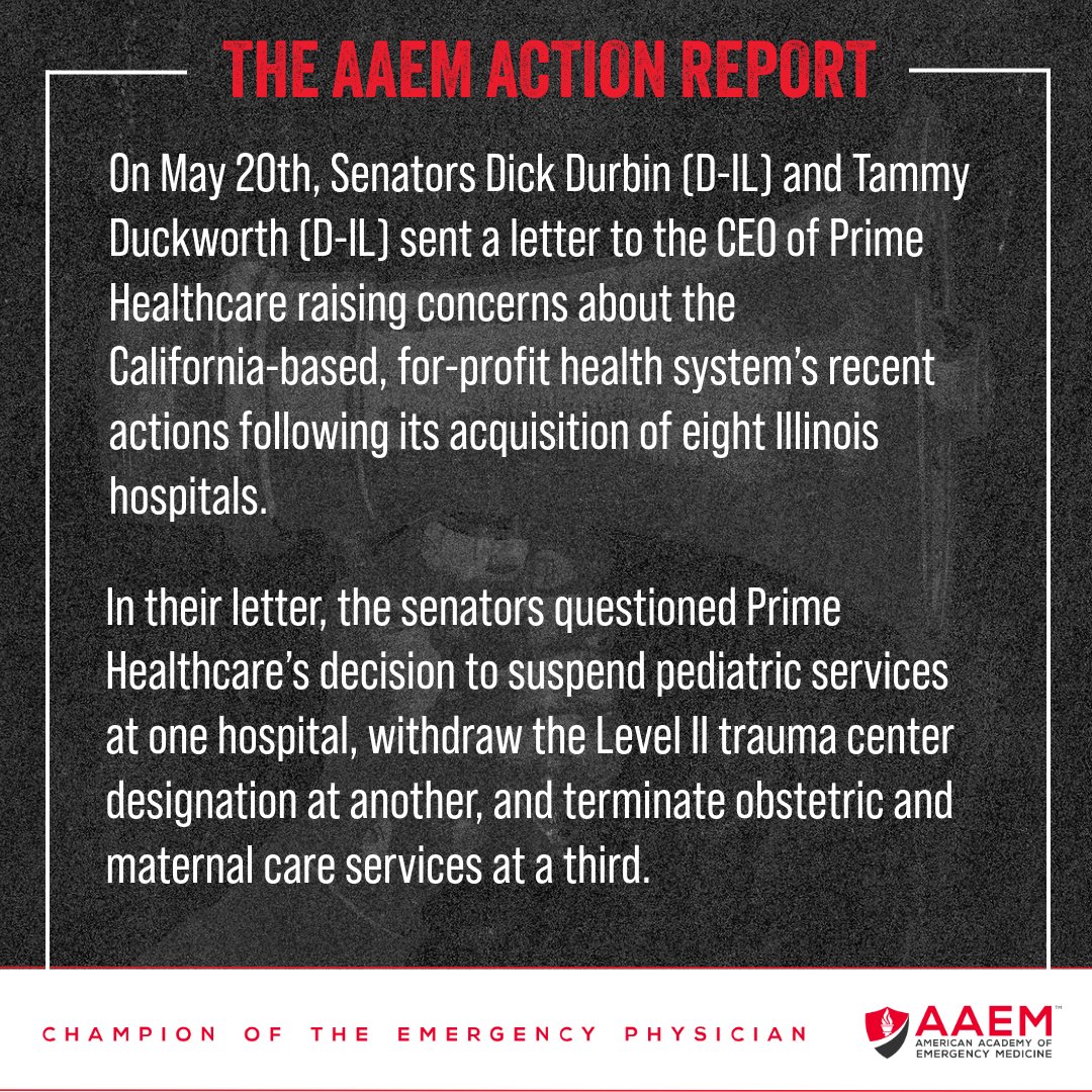 aaeminfo's tweet image. Service cuts. Safety concerns. Swift pushback from Illinois Senators.

“Prime Healthcare has only operated these eight Illinois hospitals for two months, and there are already profound concerns about patients losing access to care,” they wrote.

Read more: bit.ly/AAEMaction