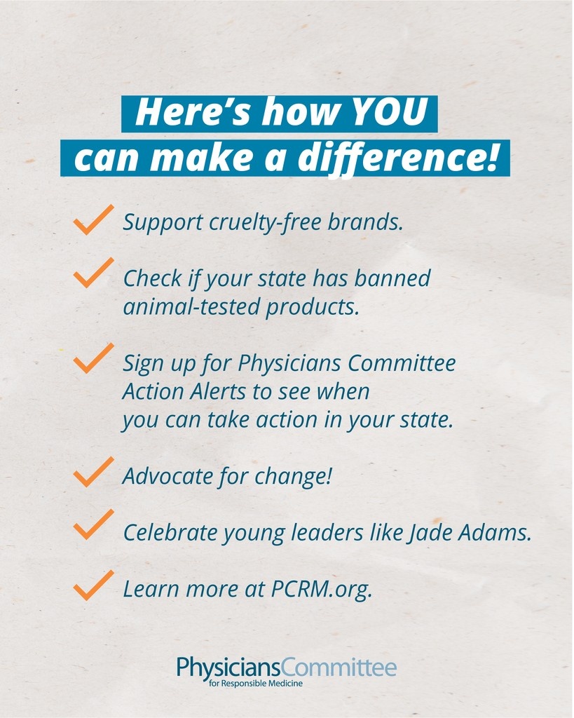 PCRM's tweet image. Did you know?
- 12 states have already banned cosmetics testing on animals.
- Millions of animals still needlessly suffer in labs each year.
- Modern test methods are more effective than animal tests. 