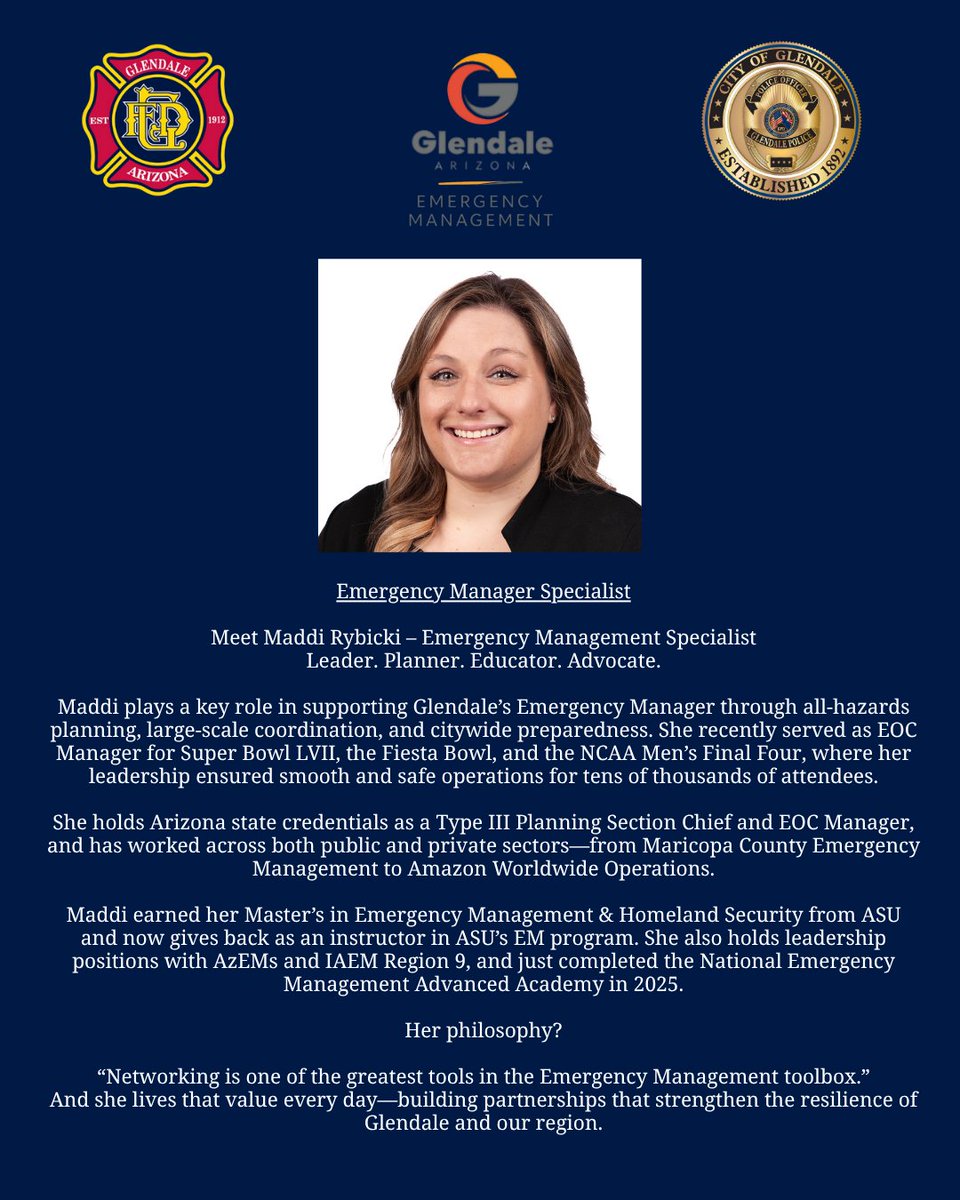Emergency Management Awareness – Team Spotlight: Maddi Rybicki! Meet the pros behind our Emergency Management program protecting our city and beyond.
