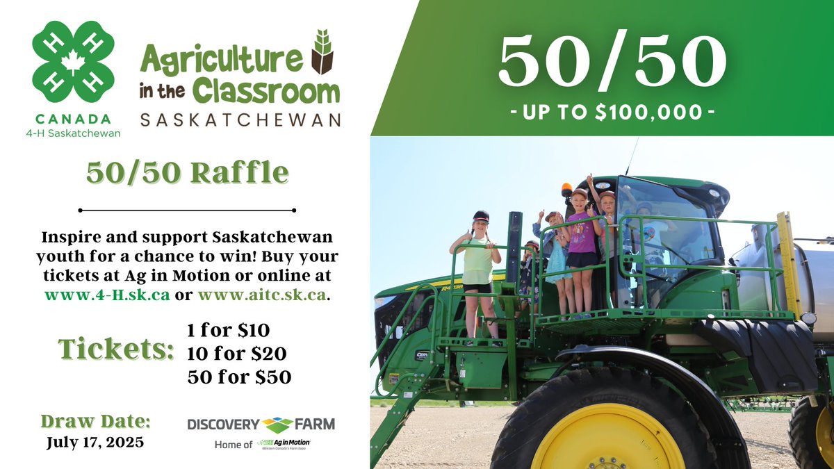Agriculture in the Classroom SK (@aitcsk) on Twitter photo Day ONE of @aiginmotion ✅
See where our 5/50 jackpot is sitting at here: bit.ly/44mgLwQ
AND purchase tickets in collaboration with <a href="/4HSask/">4-H Saskatchewan</a>!
Make sure to get your tickets to win BIG!
#AITCSK #AIM2025 #SaskAg #SupportAgEd Day ONE of @aiginmotion ✅
See where our 5/50 jackpot is sitting at here: bit.ly/44mgLwQ
AND purchase tickets in collaboration with <a href="/4HSask/">4-H Saskatchewan</a>!
Make sure to get your tickets to win BIG!
#AITCSK #AIM2025 #SaskAg #SupportAgEd