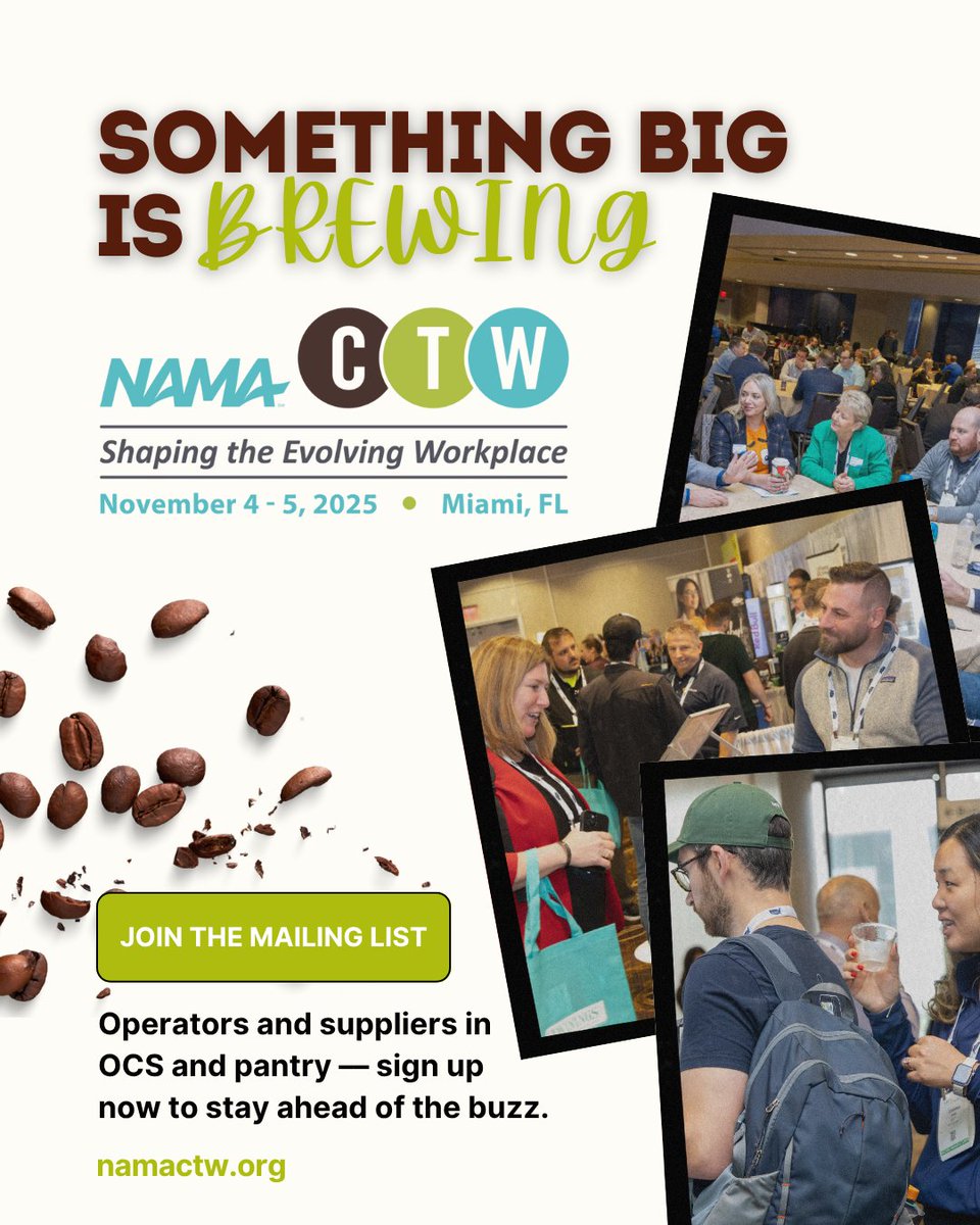 CTW 2025 is coming to Miami on November 4-5! #NAMACTW is designed specifically for operators and suppliers to collaborate on ways to elevate OCS and Pantry offerings. Registration opens in August. Want first dibs on details? Head to the website to join the mailing list.