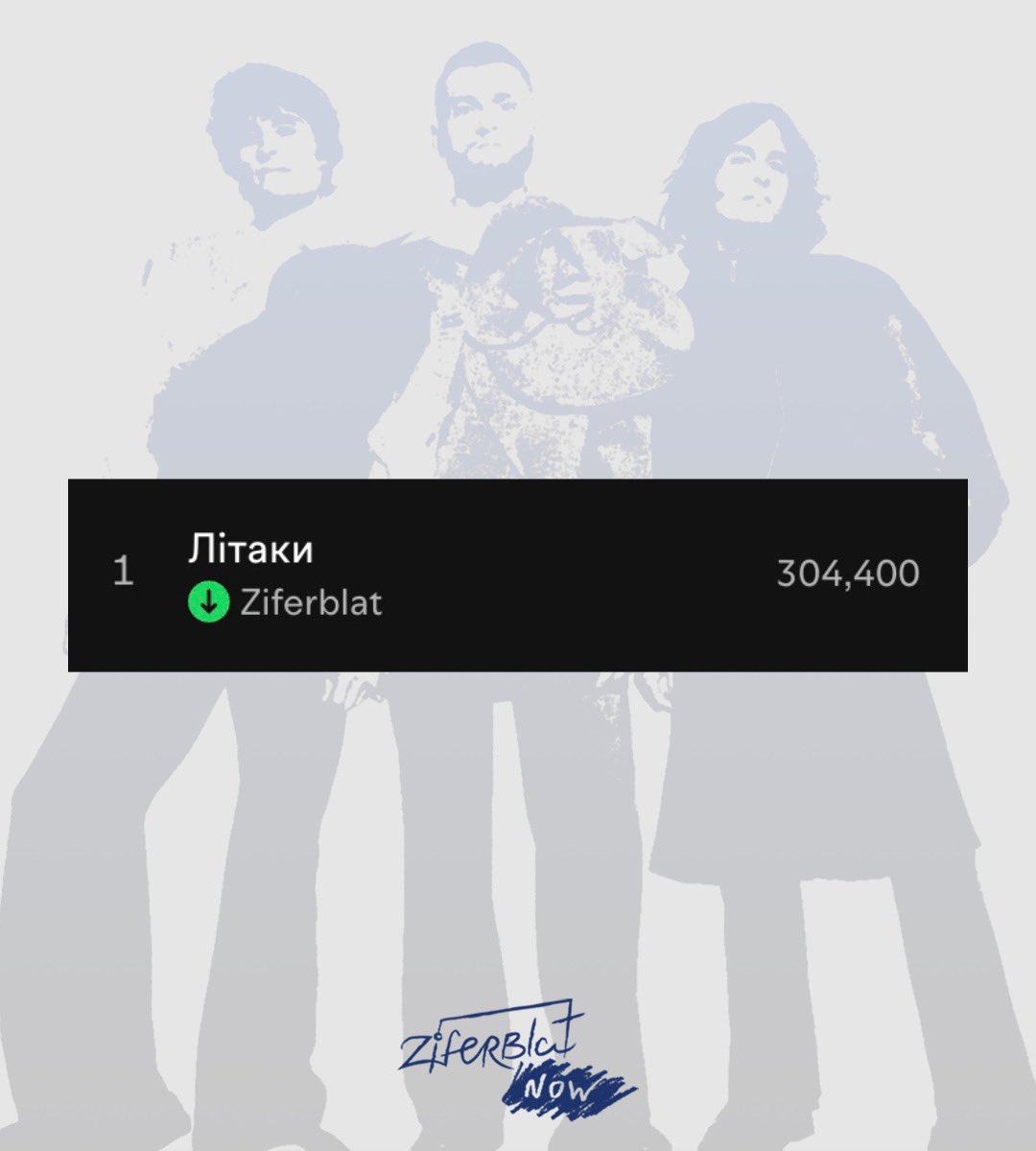 ZiferblatNow's tweet image. Beautiful hit ‘Літаки‘ hit 300k streams on Spotify!
Congratulations!
