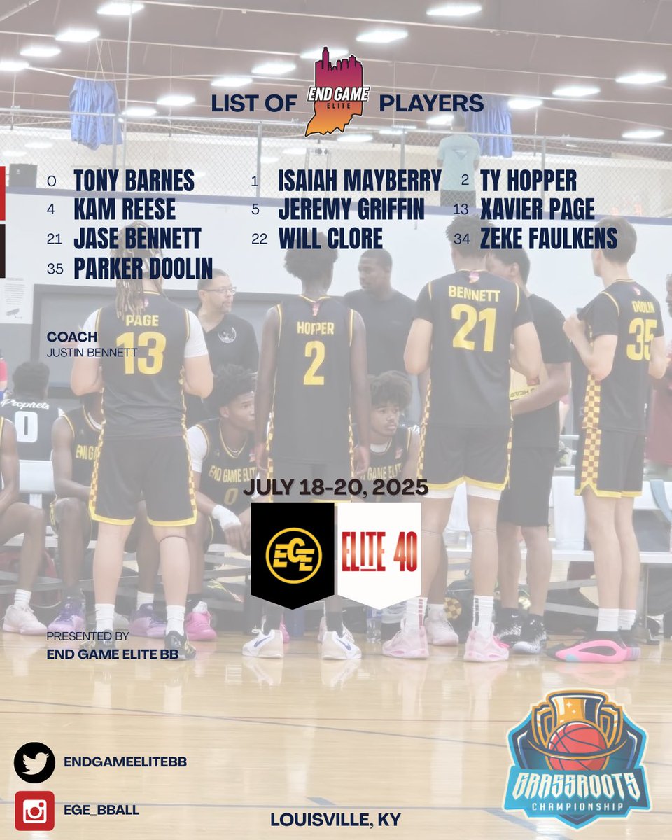 End Game Elite Basketball (@endgameelitebb) on Twitter photo Last ride! End Game Elite will head to Louisville, KY to compete in the Grassroots Championships in <a href="/Elite40boys/">Elite 40 League (Boys)</a> . Thank you <a href="/Ohio_Basketball/">OhioBasketball.com</a> for great summer of circuit play with great competition to grow! 🏆 Last ride! End Game Elite will head to Louisville, KY to compete in the Grassroots Championships in <a href="/Elite40boys/">Elite 40 League (Boys)</a> . Thank you <a href="/Ohio_Basketball/">OhioBasketball.com</a> for great summer of circuit play with great competition to grow! 🏆