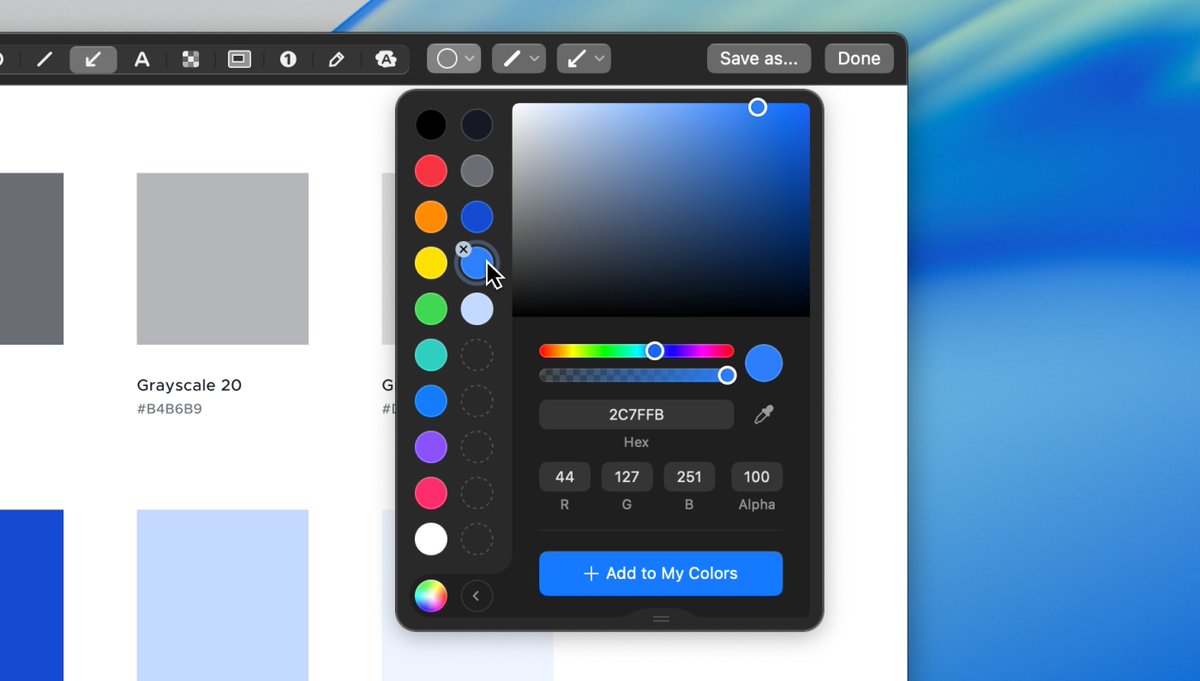CleanShot's tweet image. Brand colors matter – even in screenshots! 📸
That’s why our Color Picker lets you save your own palette! 🎨
With CleanShot, even your quick screenshots stay on-brand and consistent. 🤝
#CleanShotTip