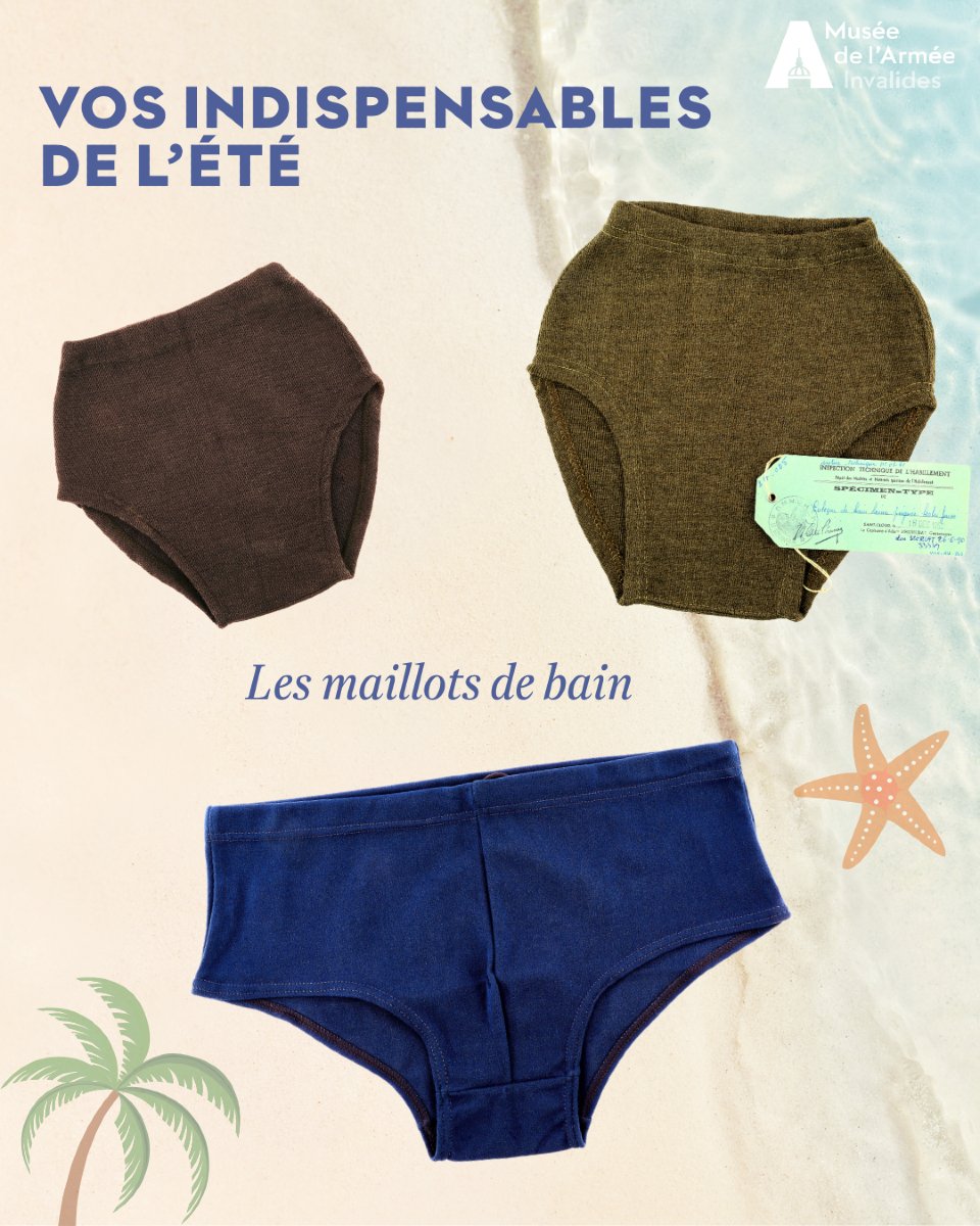 MuseeArmee's tweet image. [#Été] Si les premières traces de maillot de bain remontent à l’Antiquité égyptienne, il faut attendre le XXe siècle pour qu’il se démocratise, du fait des premiers congés payés 🩲

🏊 Dans les années 1920, les maillots de bain sont conçus pour faciliter la baignade et les…