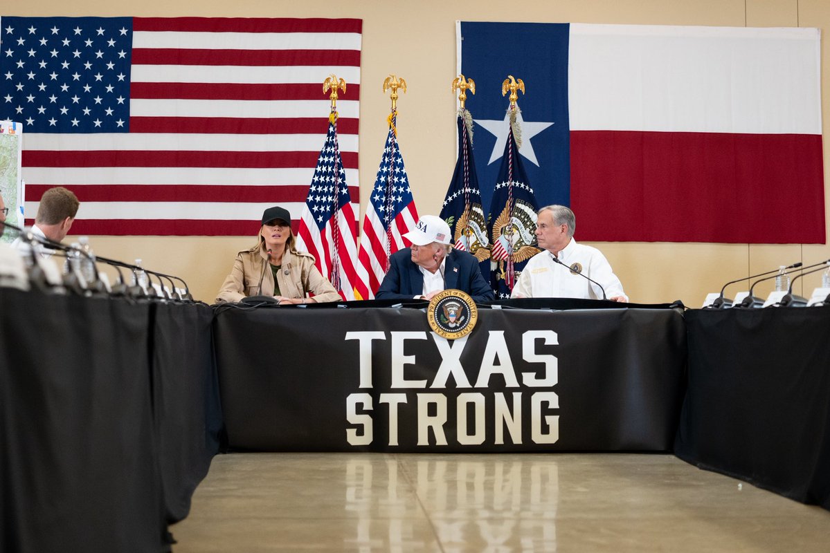 FirstLadyOffice's tweet image. Remembering @FLOTUS trip to Texas last week with @POTUS for this community roundtable after tragic flooding - July 11, 2025