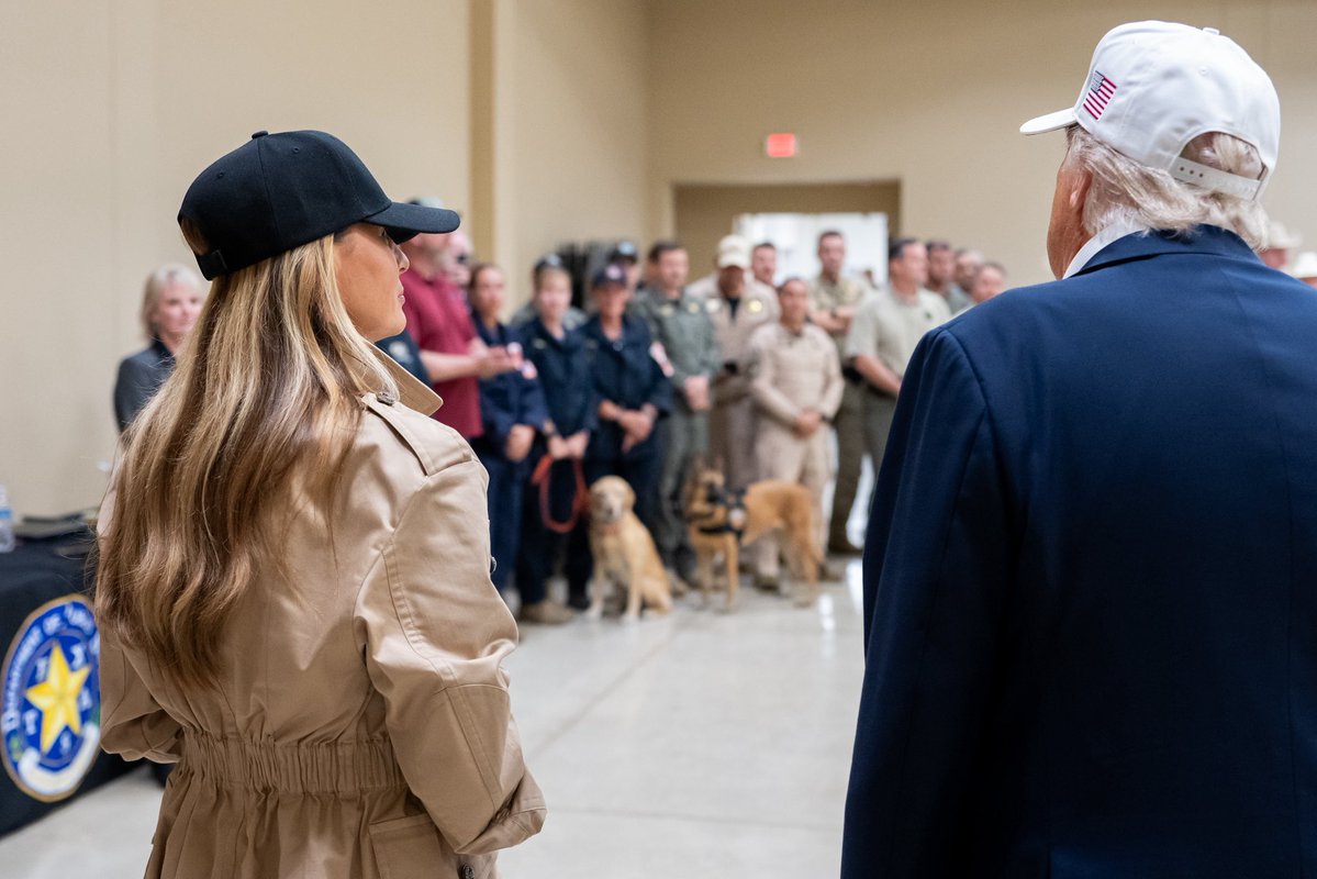 FirstLadyOffice's tweet image. Remembering @FLOTUS trip to Texas last week with @POTUS for this community roundtable after tragic flooding - July 11, 2025