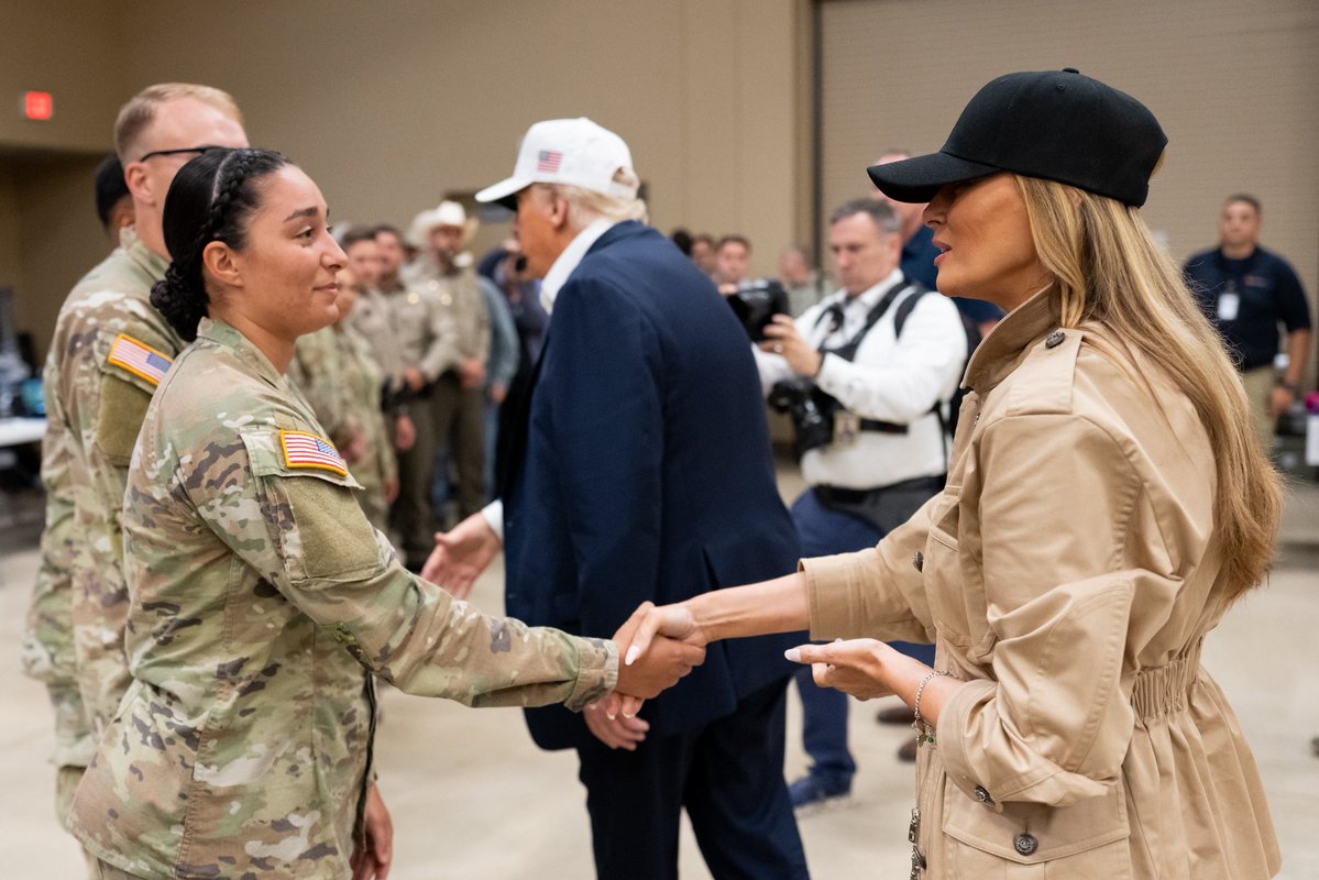 FirstLadyOffice's tweet image. Remembering @FLOTUS trip to Texas last week with @POTUS for this community roundtable after tragic flooding - July 11, 2025