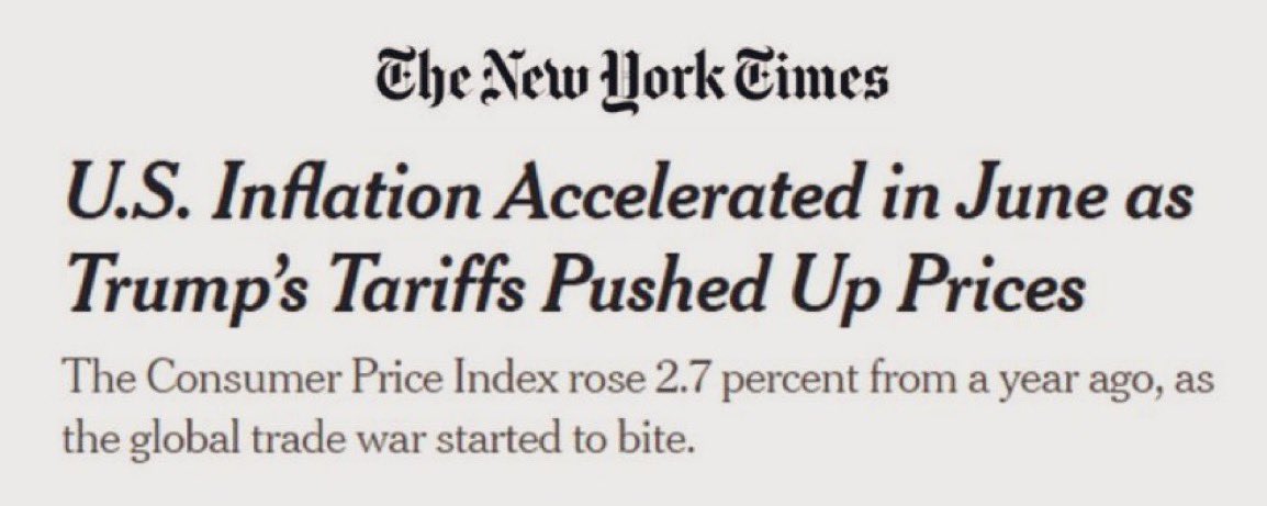 #DemsUnited #wtpBlueResists 

After Trump promised lower prices, inflation rose last month to its highest level since February.  Trump’s tariffs are pushing up the cost of goods, including big appliances, clothing, and furniture.

You MAGAs really believed he would lower costs?